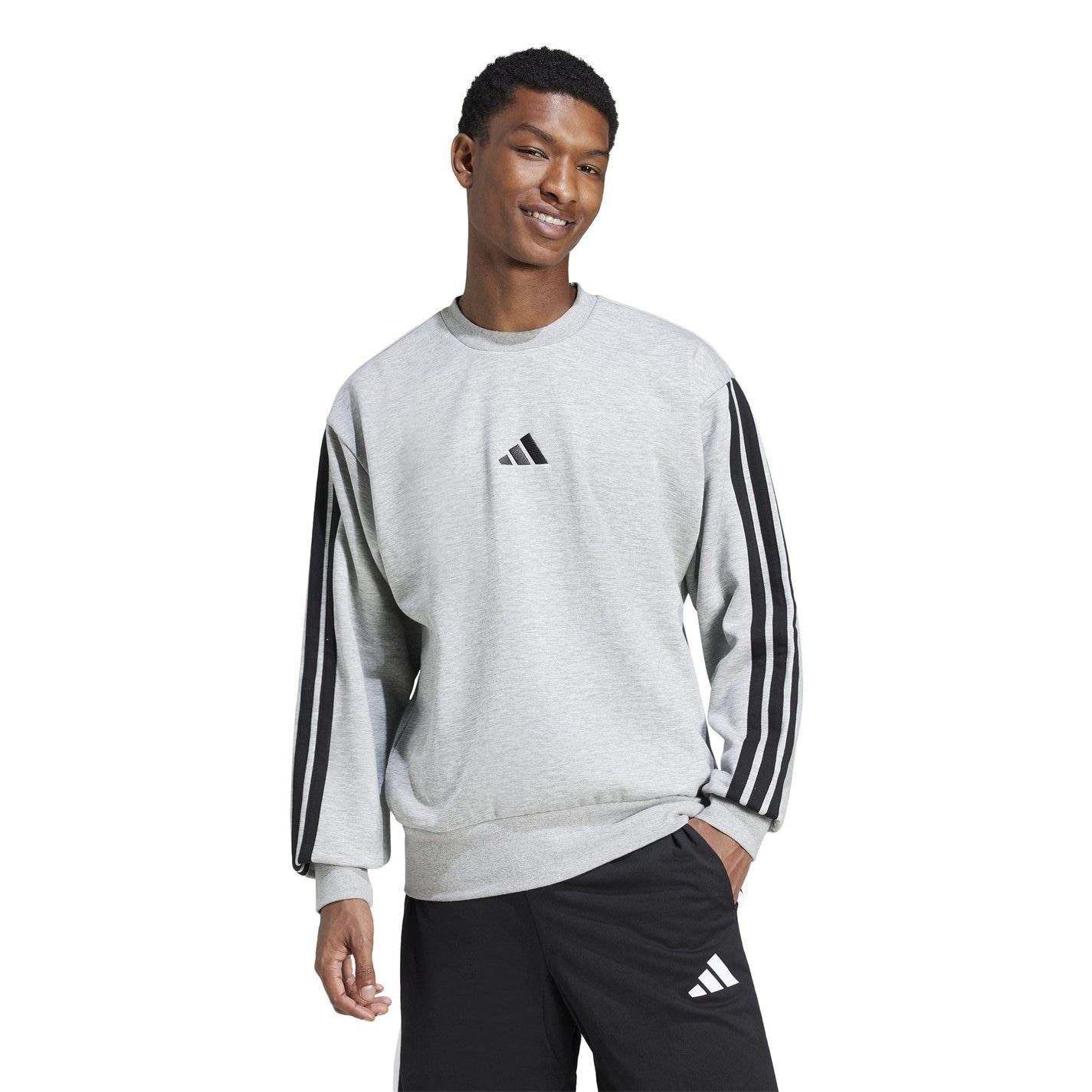 adidas Mens Essentials Crew 3 Stripes Pullover Sweatshirt