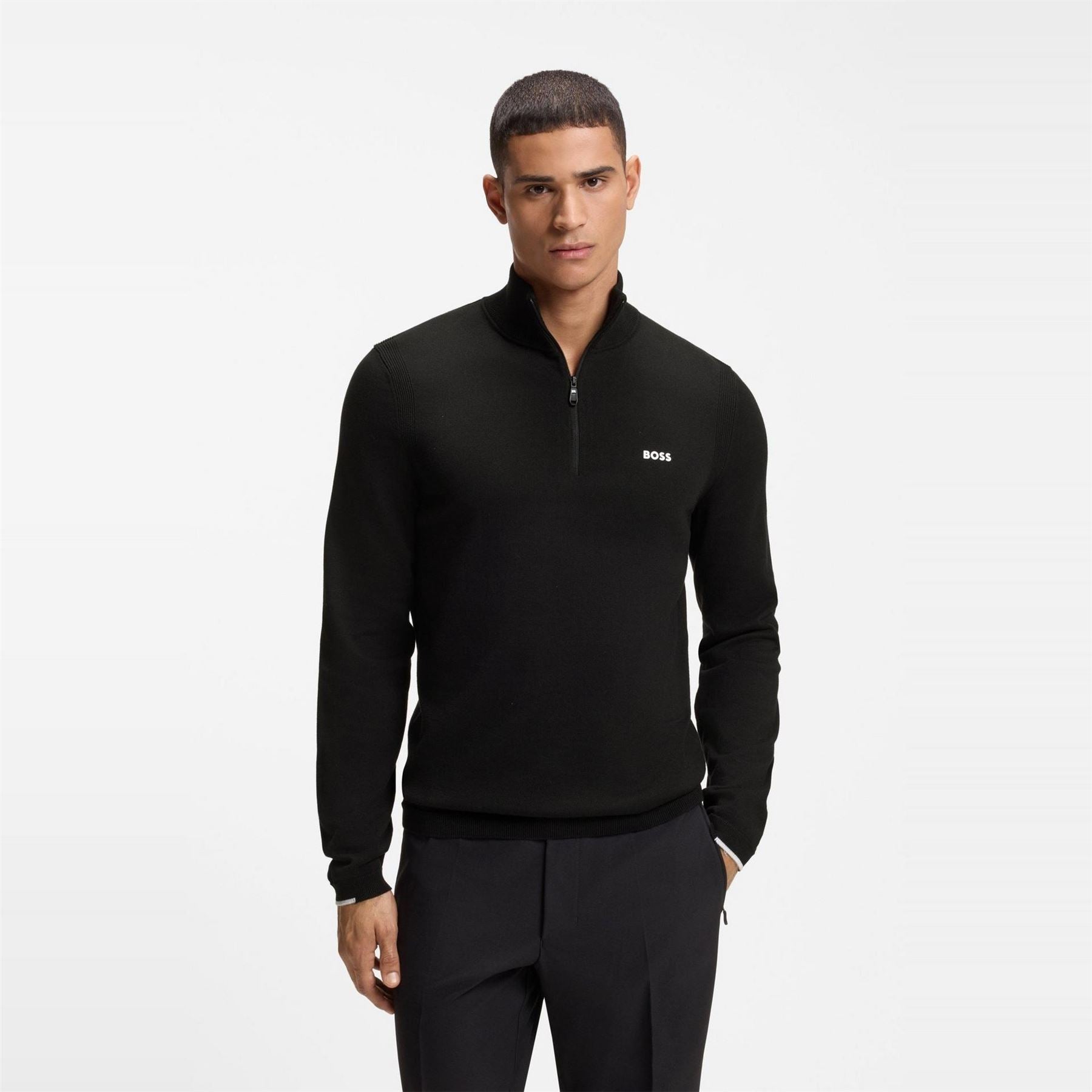 Boss Ever X Green Cotton Long Sleeve 1 4 Zip Knitted Top
