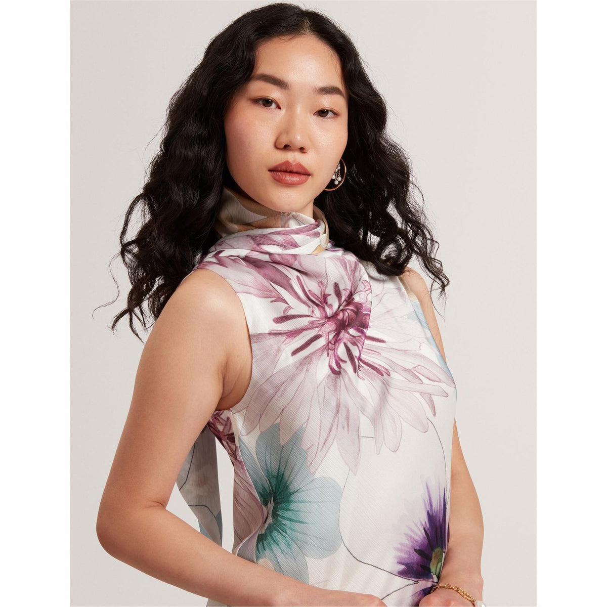 Ted Baker Tie Neck Sleeveless Midi Sheath Dress