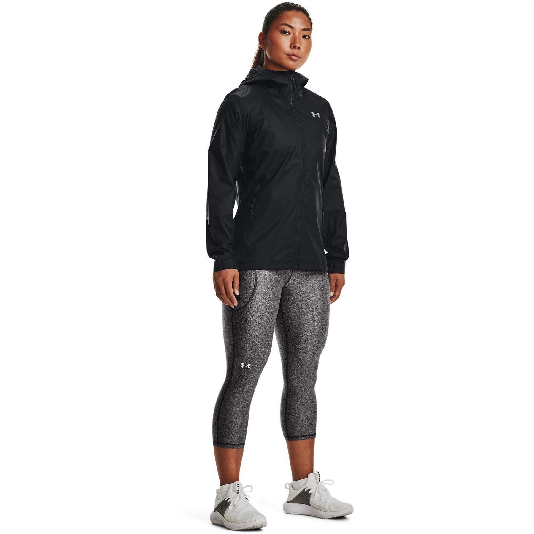 Under Armour Solid Patterned Hooded Zipped Pocket Rain Jacket