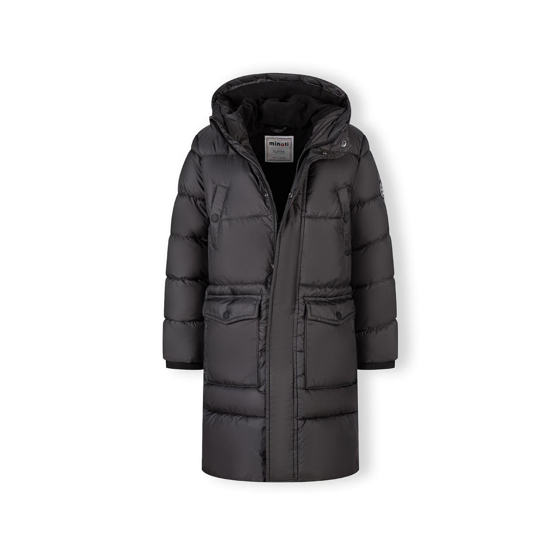 Minoti Boys Long Padded Coat With Hood And Snap Details Grey