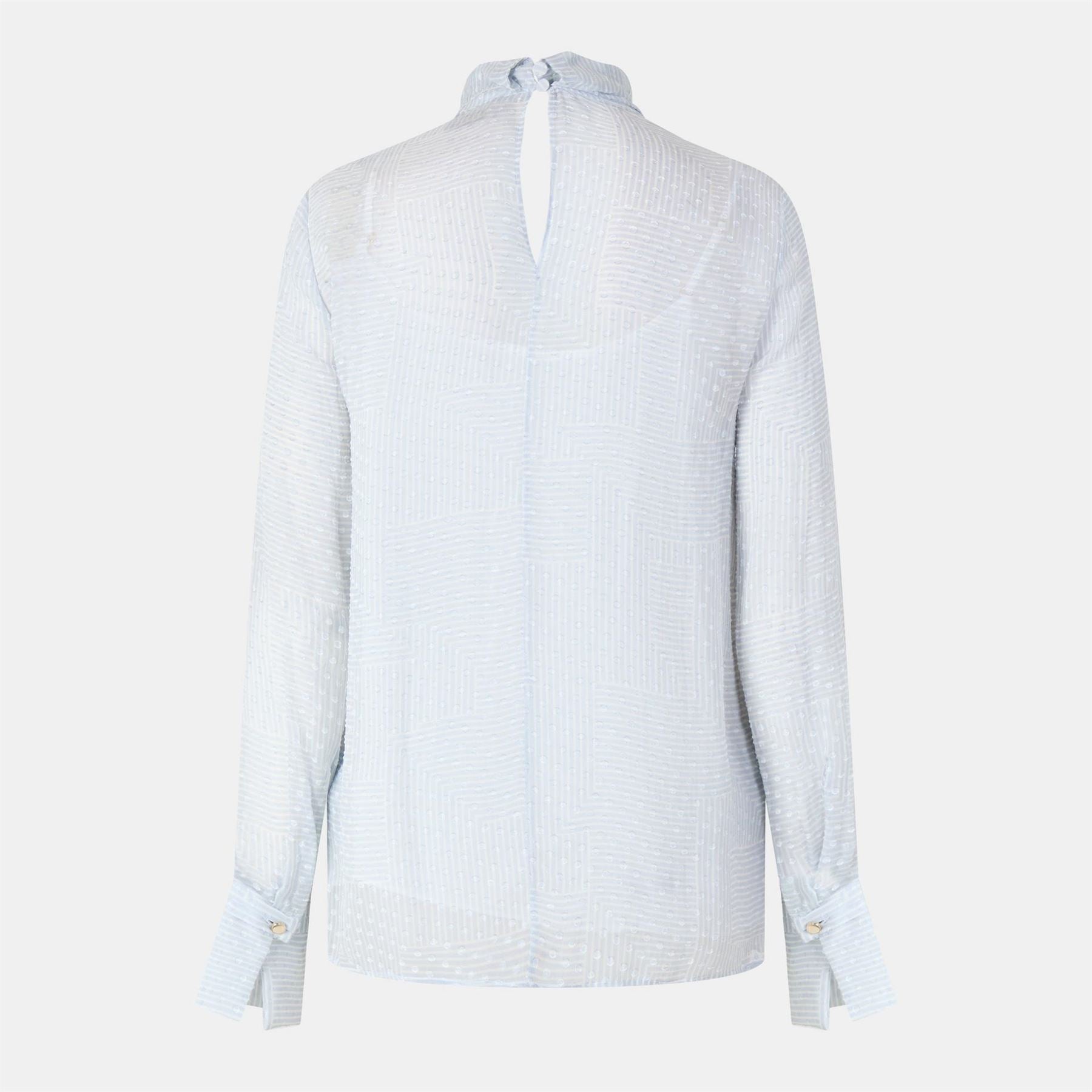 Boss High Neck Relaxed Fit Long Sleeve Blouse