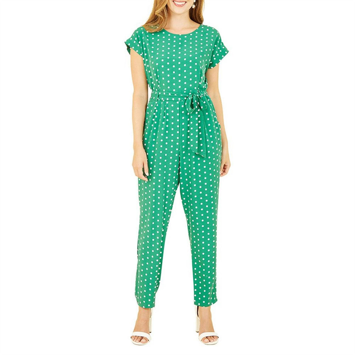 Yumi Spot Print Crew Neck Jumpsuit