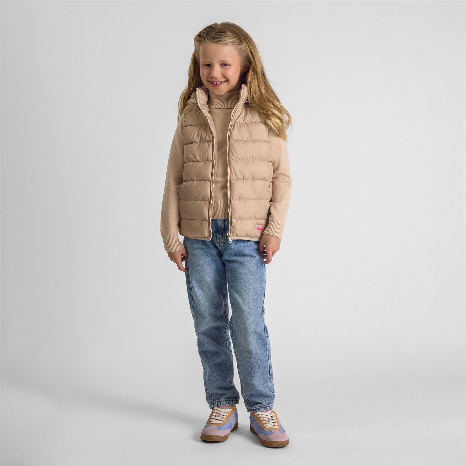 Minoti Girls Quilted Gilet Removable Hood Beige