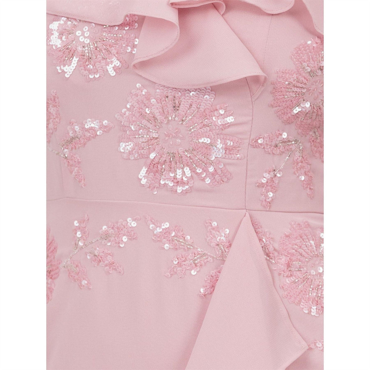 Maya Deluxe Soft Pink Embellished Faux Wrap Bardot Midaxi Dress