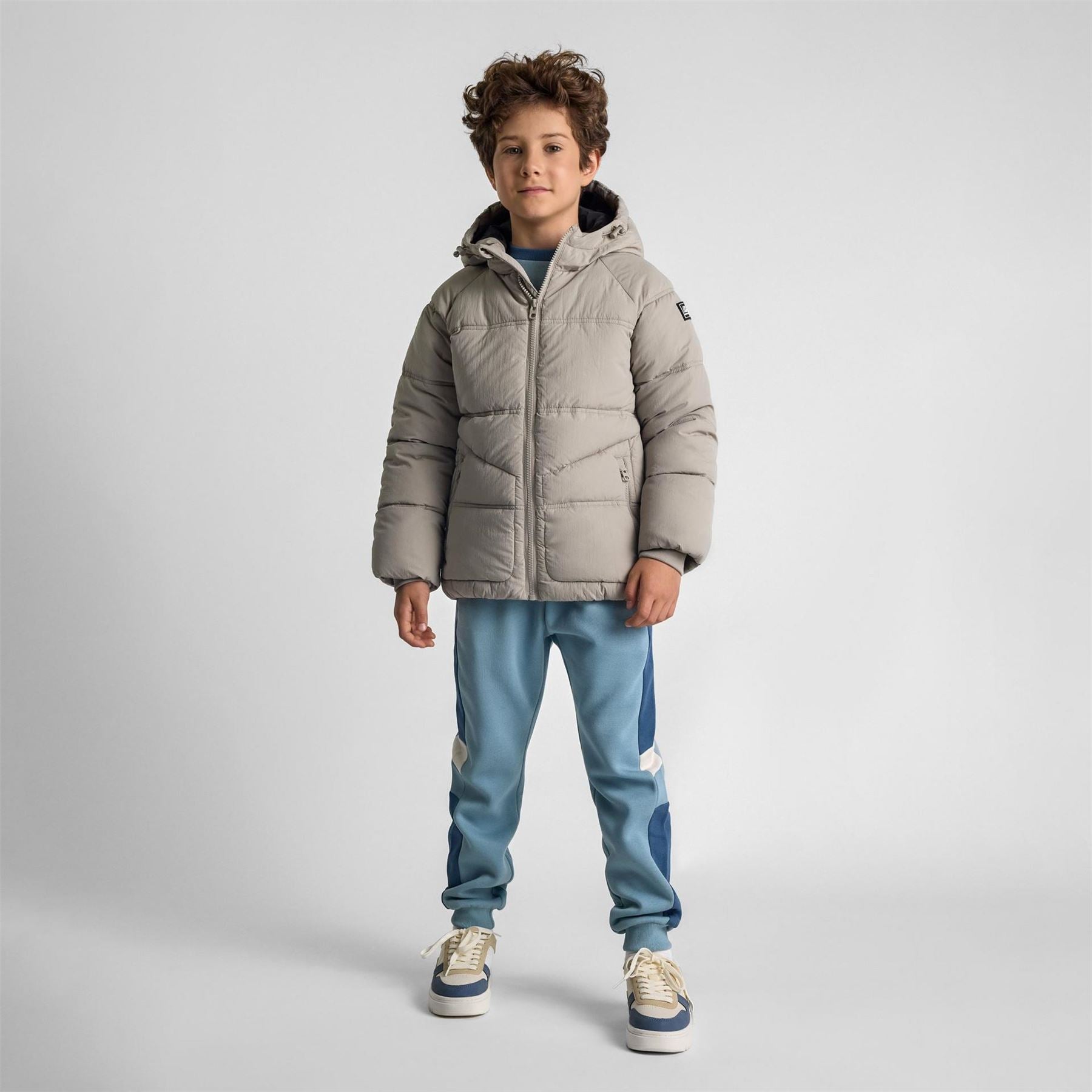 Minoti Boys Quilted Jacket With Hood Zip Pockets Grey