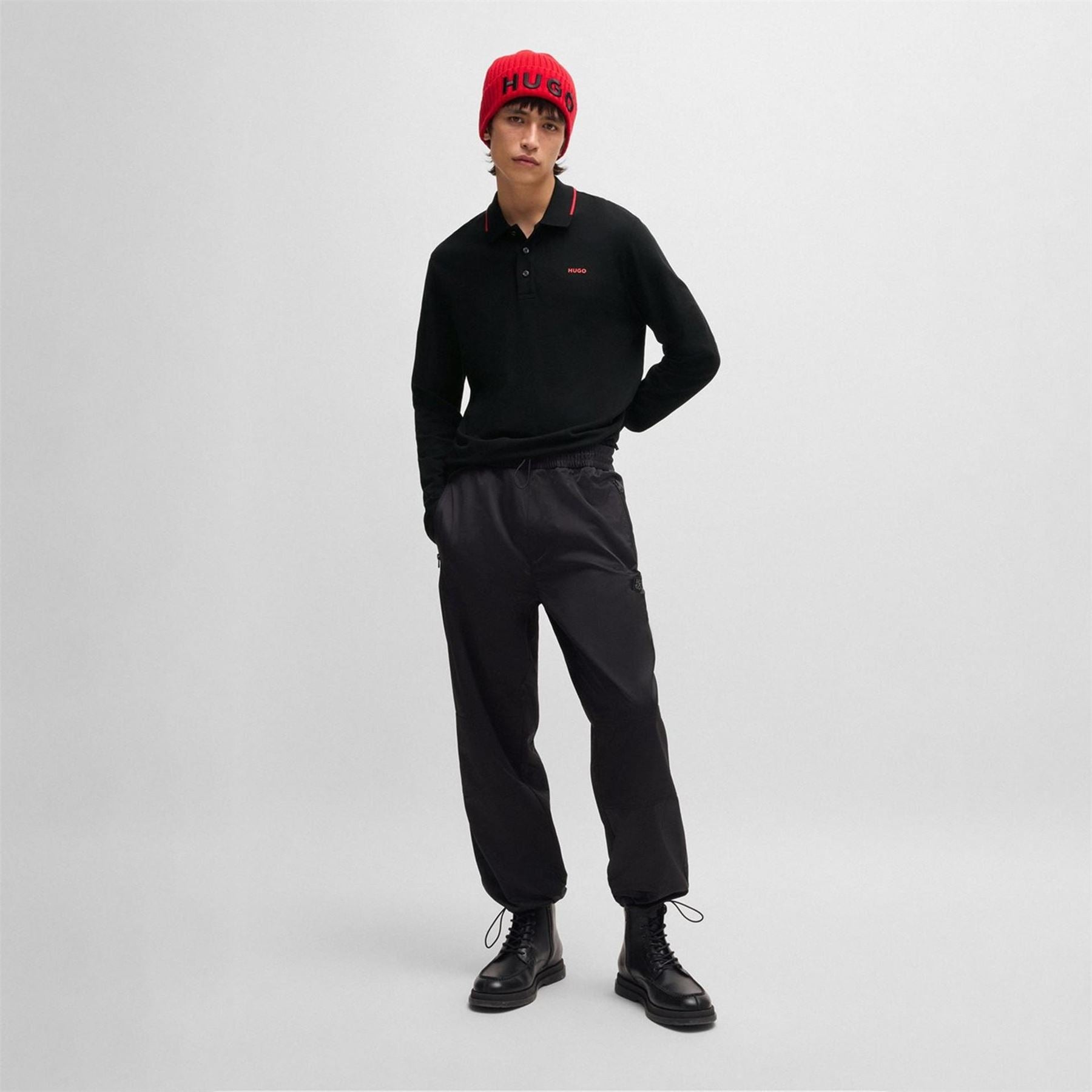Hugo HUGO Derriko Long Sleeve Polo Shirt with Logo Detail