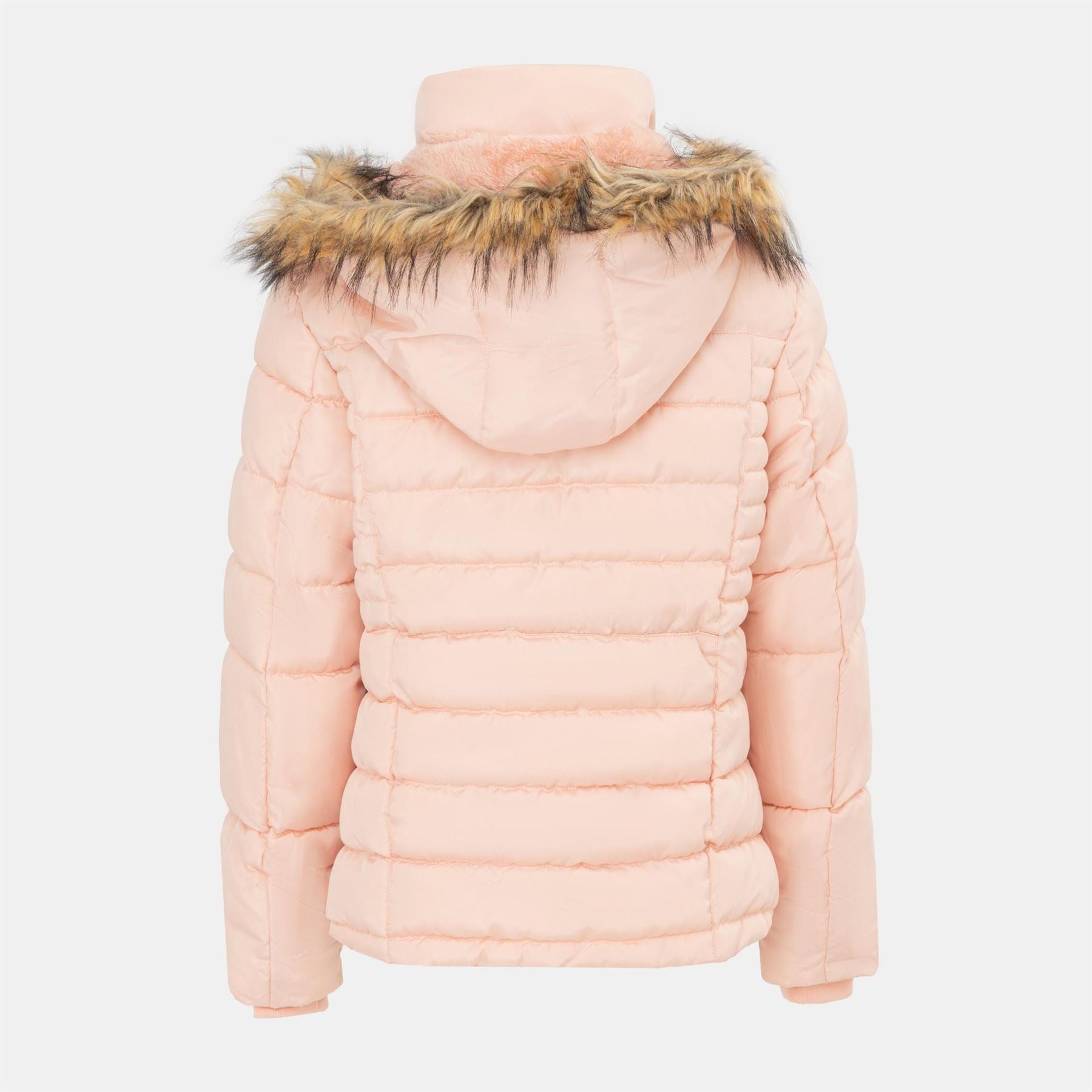 I Saw It First Solid Patterned Hooded Snap Button Fur Trim Ribbed Cuff Parka Jacket