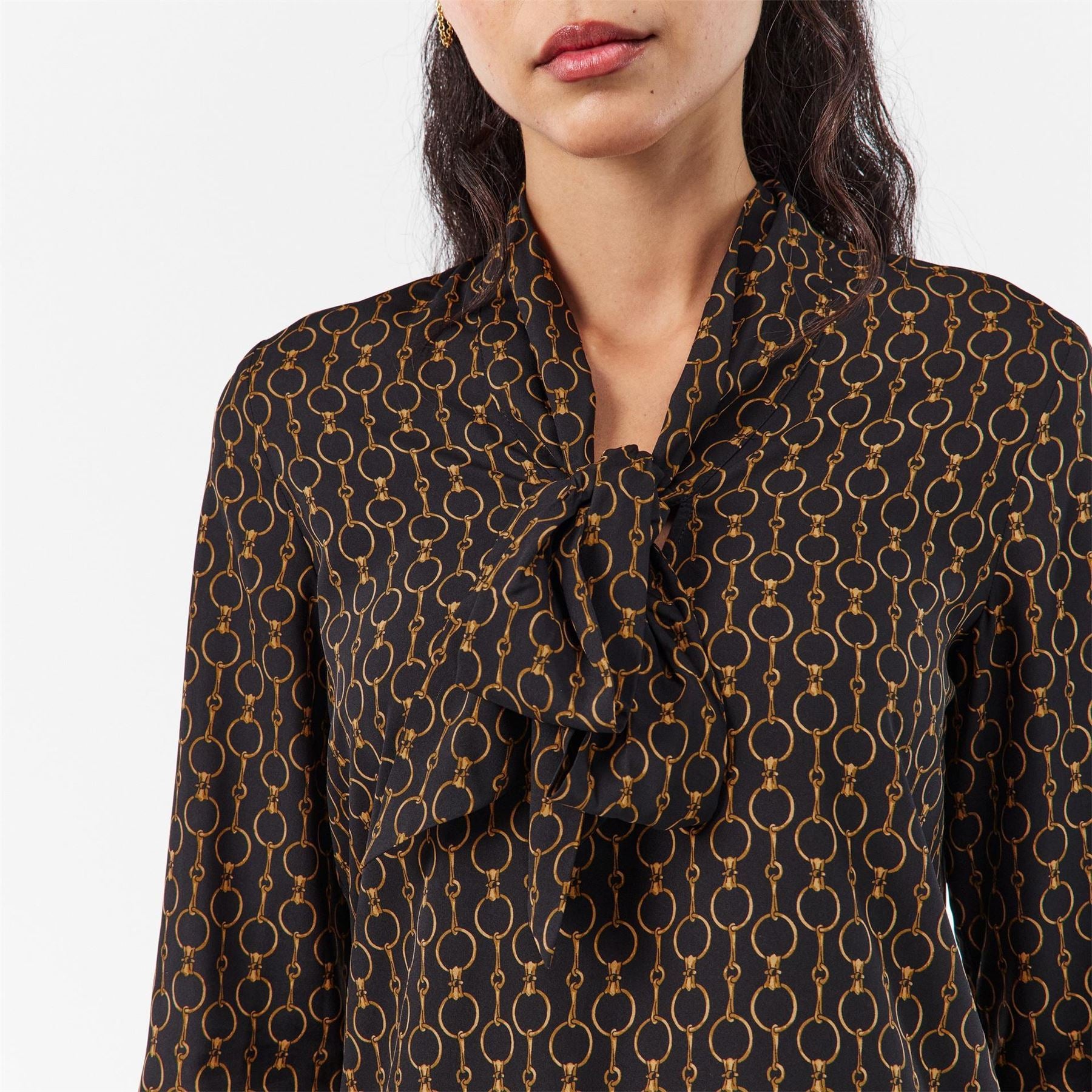 Lauren by Ralph Lauren Tie Neck Band Collar Long Sleeve Blouse