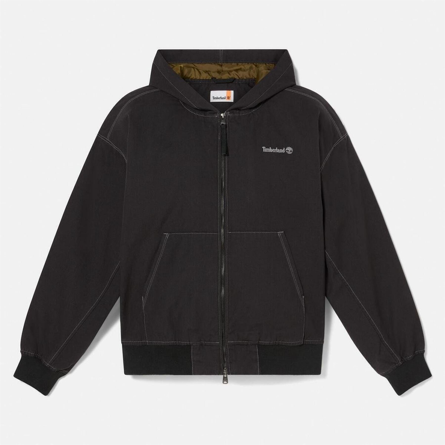 Timberland Solid Patterned Hooded Ribbed Cuff Overshirt