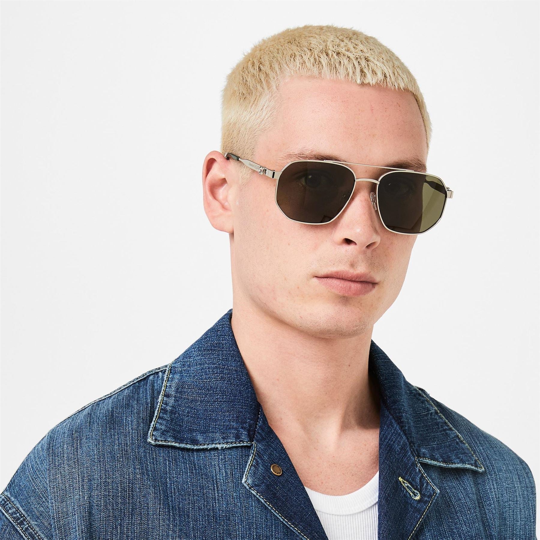 Alexander McQueen AM0458S Aviator Double Bridge Sunglasses