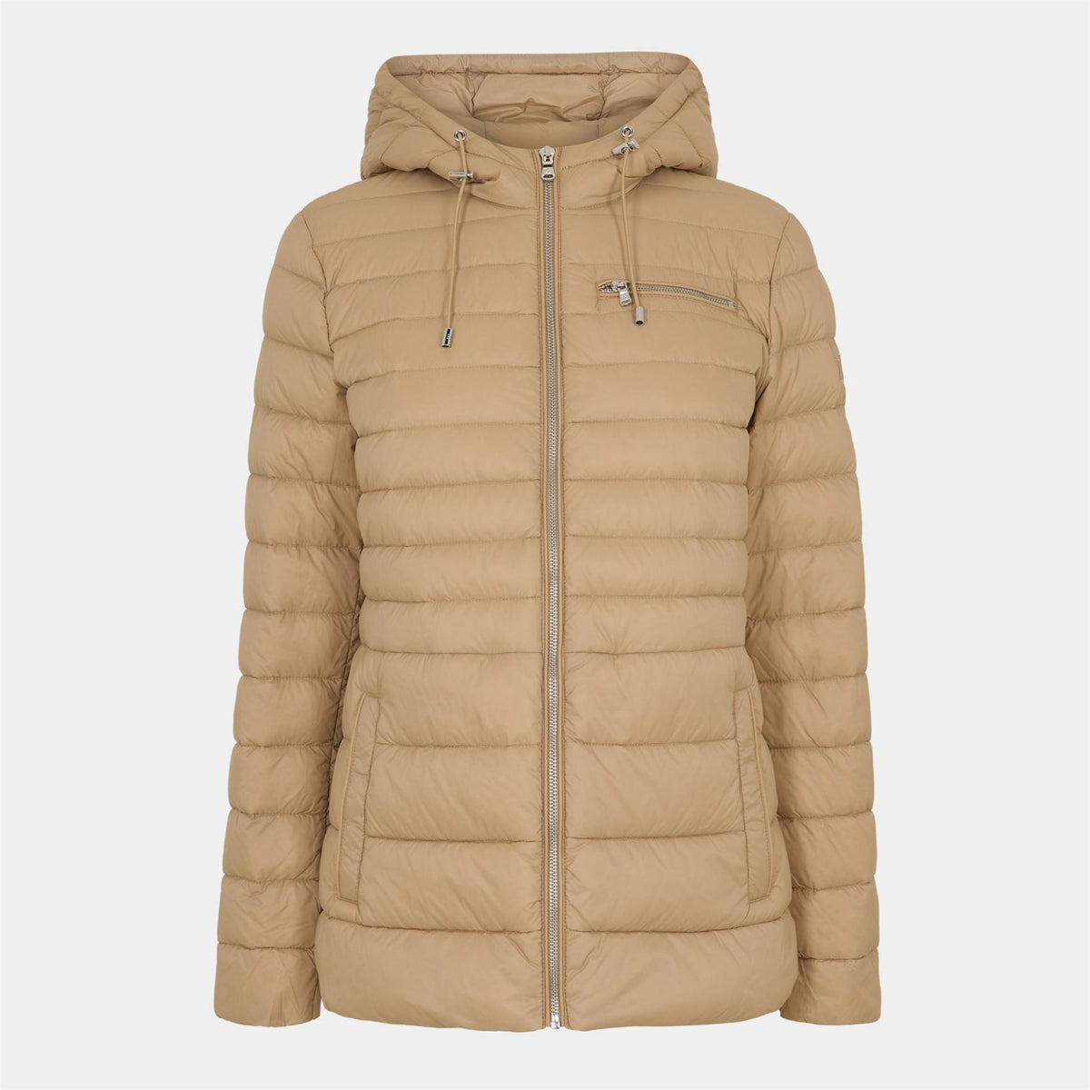 Lauren by Ralph Lauren Hooded Drawstring Horizontal Patterned Puffer Jacket