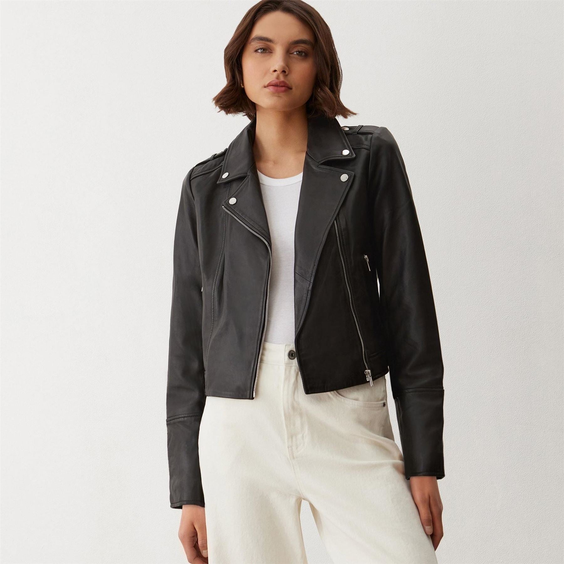 Finery Faith Leather Long Sleeve Biker Jacket
