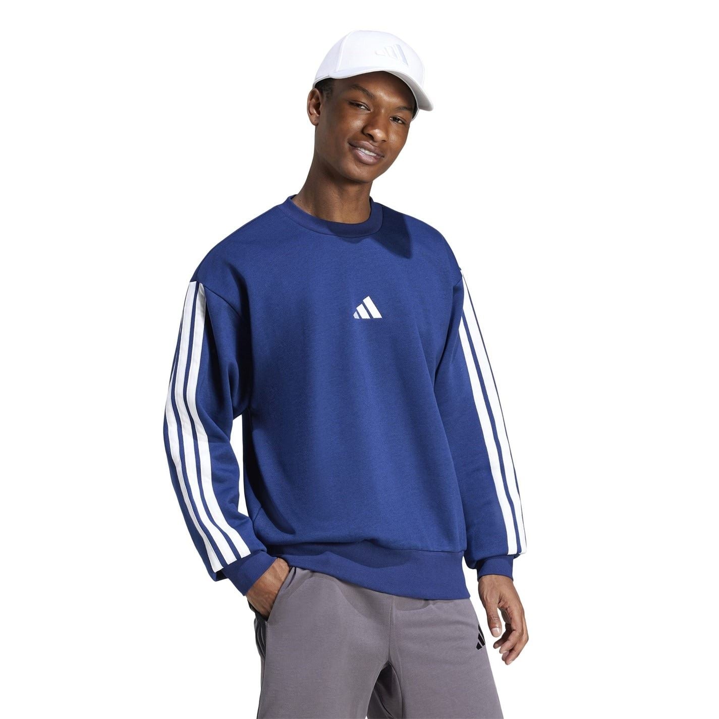 adidas Mens Essentials Crew 3 Stripes Pullover Sweatshirt