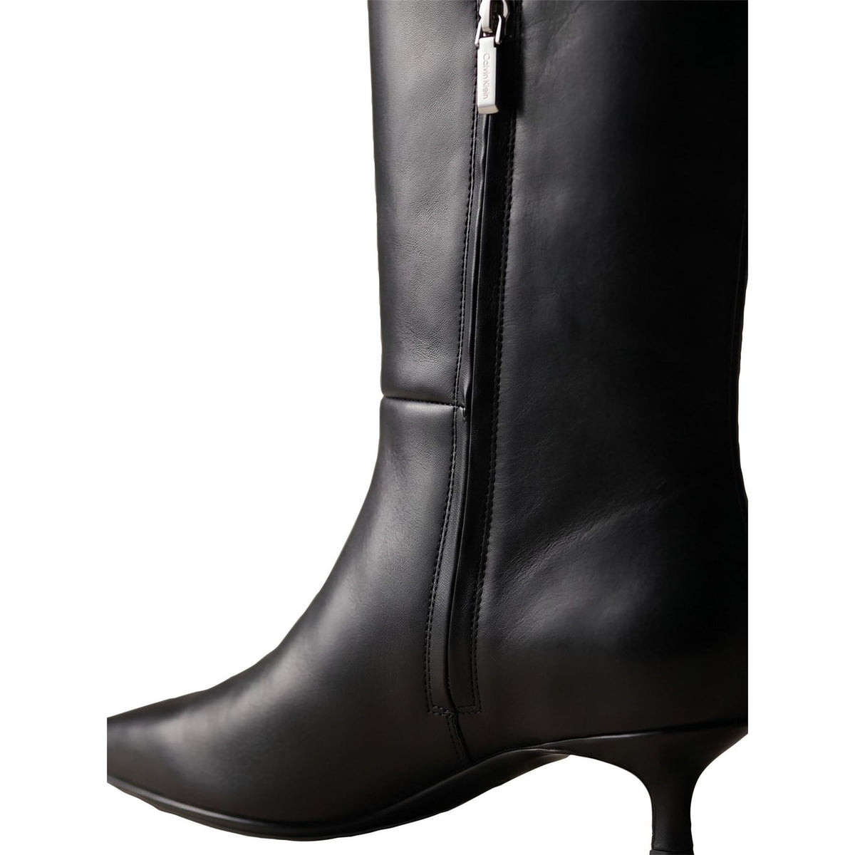 Calvin Klein Kitten Heel Leather Knee High Boots