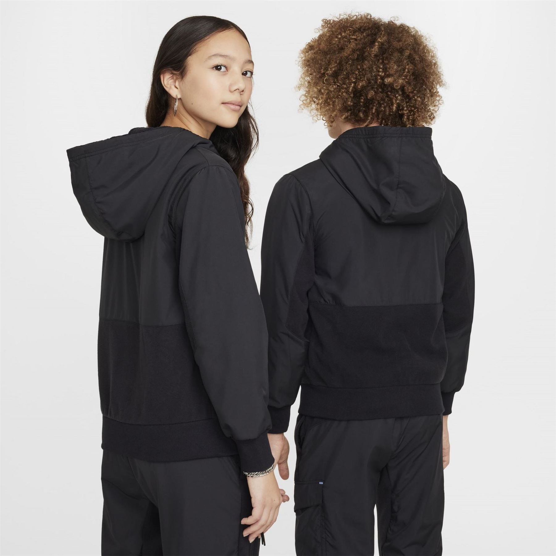 Nike Utility Solid Patterned Hooded Full Zipper Cargo Jacket