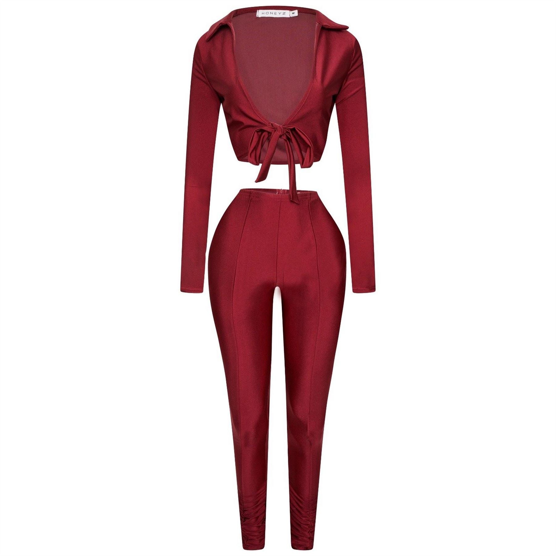 Honeyz Plunging Neck Long Sleeve Shirt Legging Set