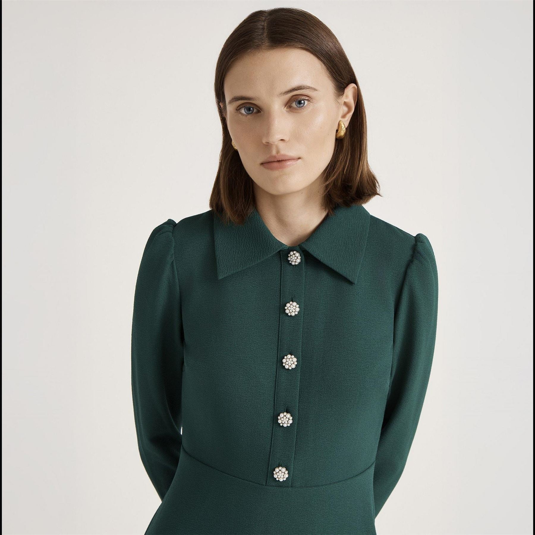Finery Lucia Collared Neck Long Sleeve Midi Dress