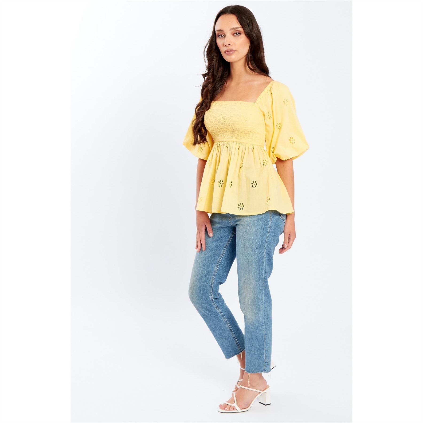 Be You Broderie Square Neck Short Sleeve Blouse