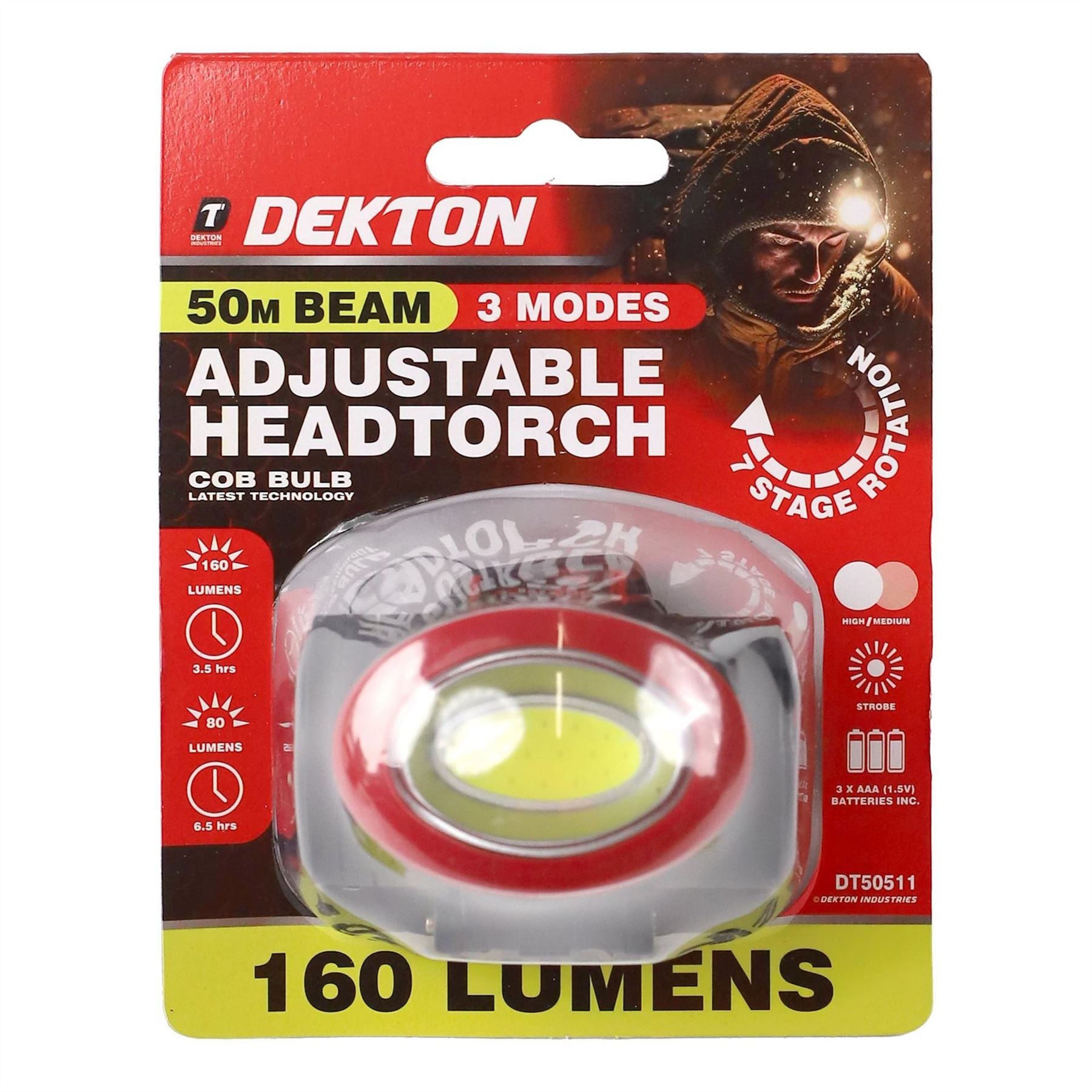 Dekton Cob Led Adjustable Head Torch