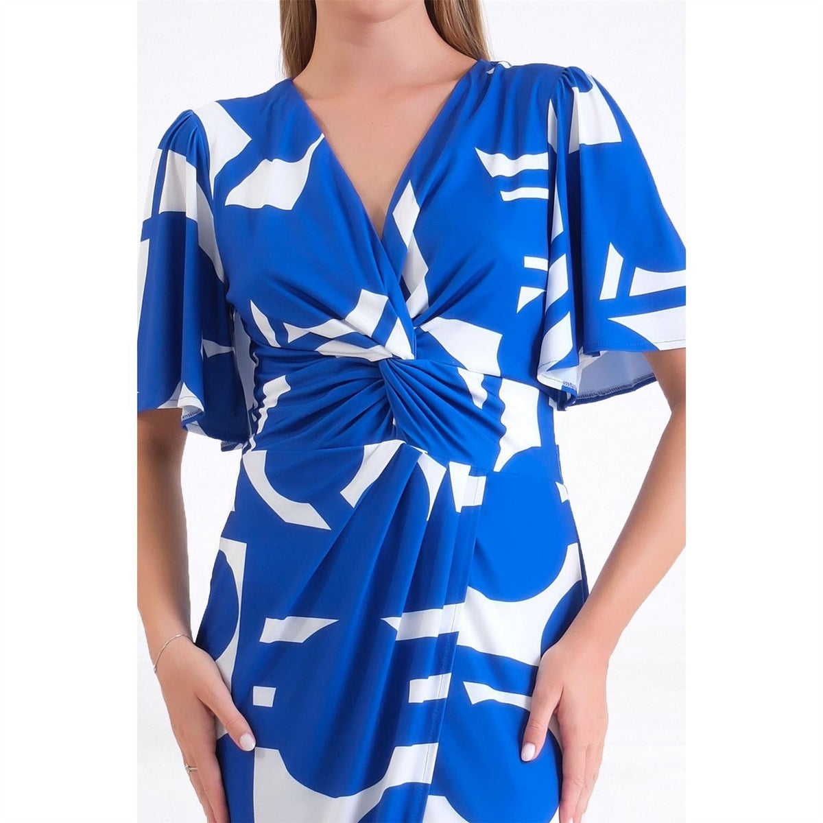 Ella Boo Abstract Royal Print Wrap Midi Wrap Dress