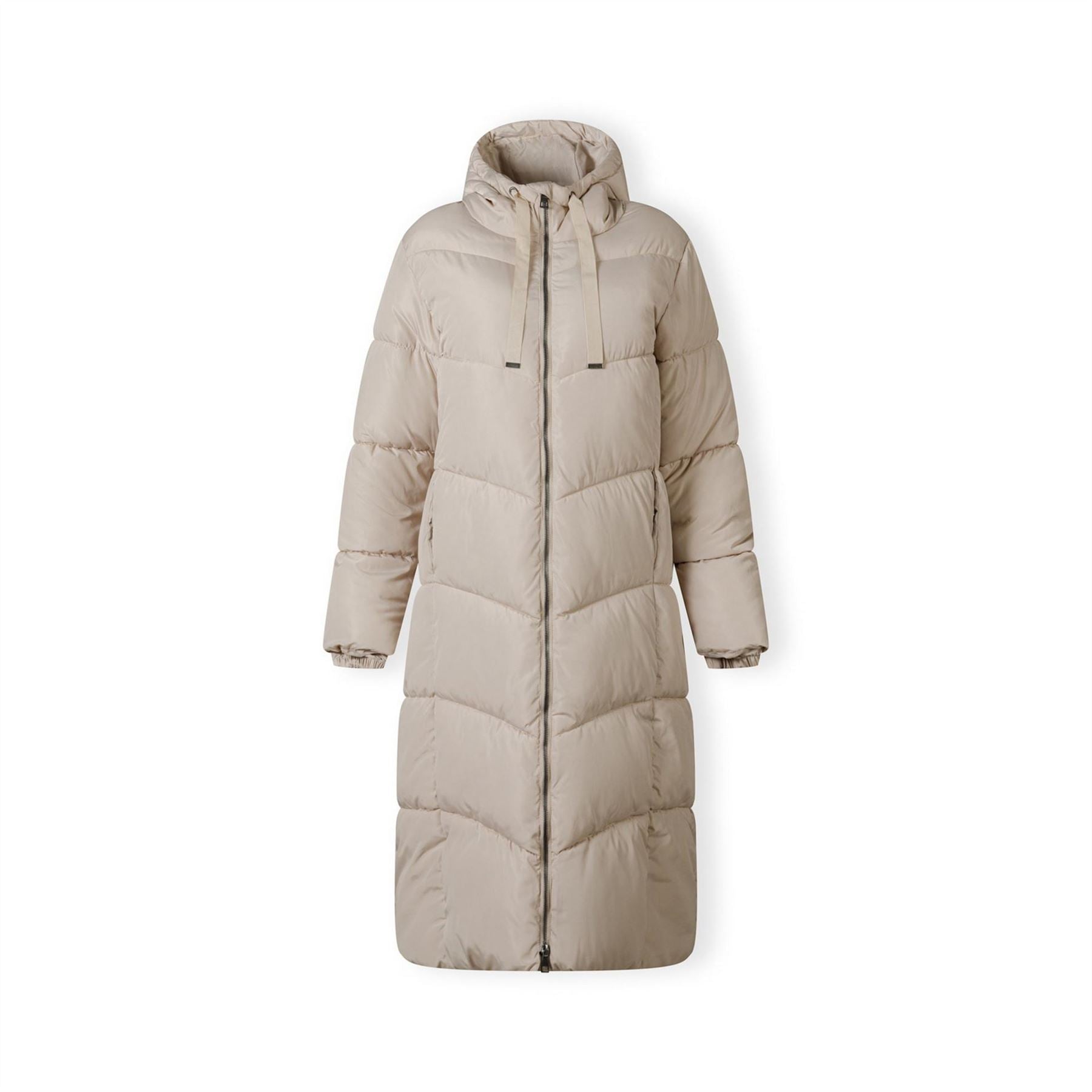 Minoti Women Long Quilted Winter Jacket With Contrast Zip And Drawstring Hood Grey
