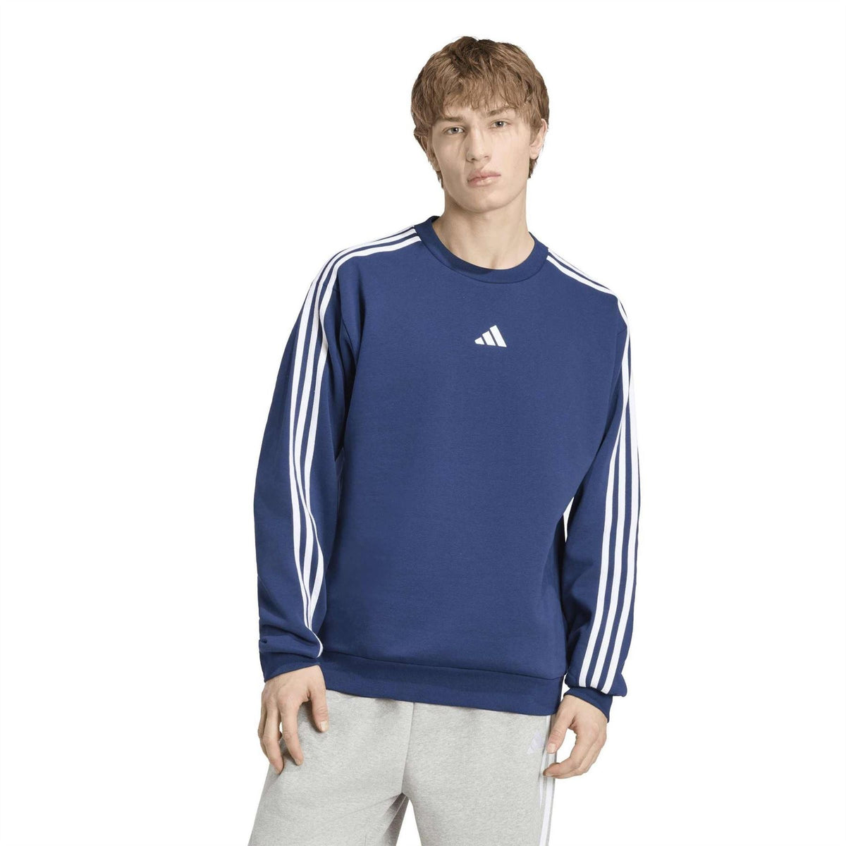 adidas Mens Essentials Crew 3 Stripes Pullover Sweatshirt