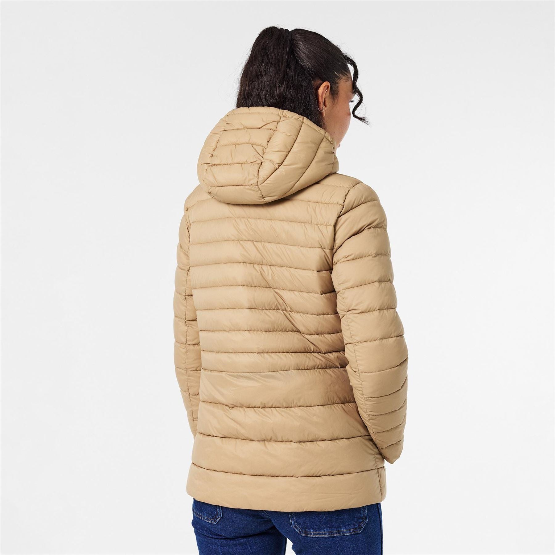 Lauren by Ralph Lauren Hooded Drawstring Horizontal Patterned Puffer Jacket