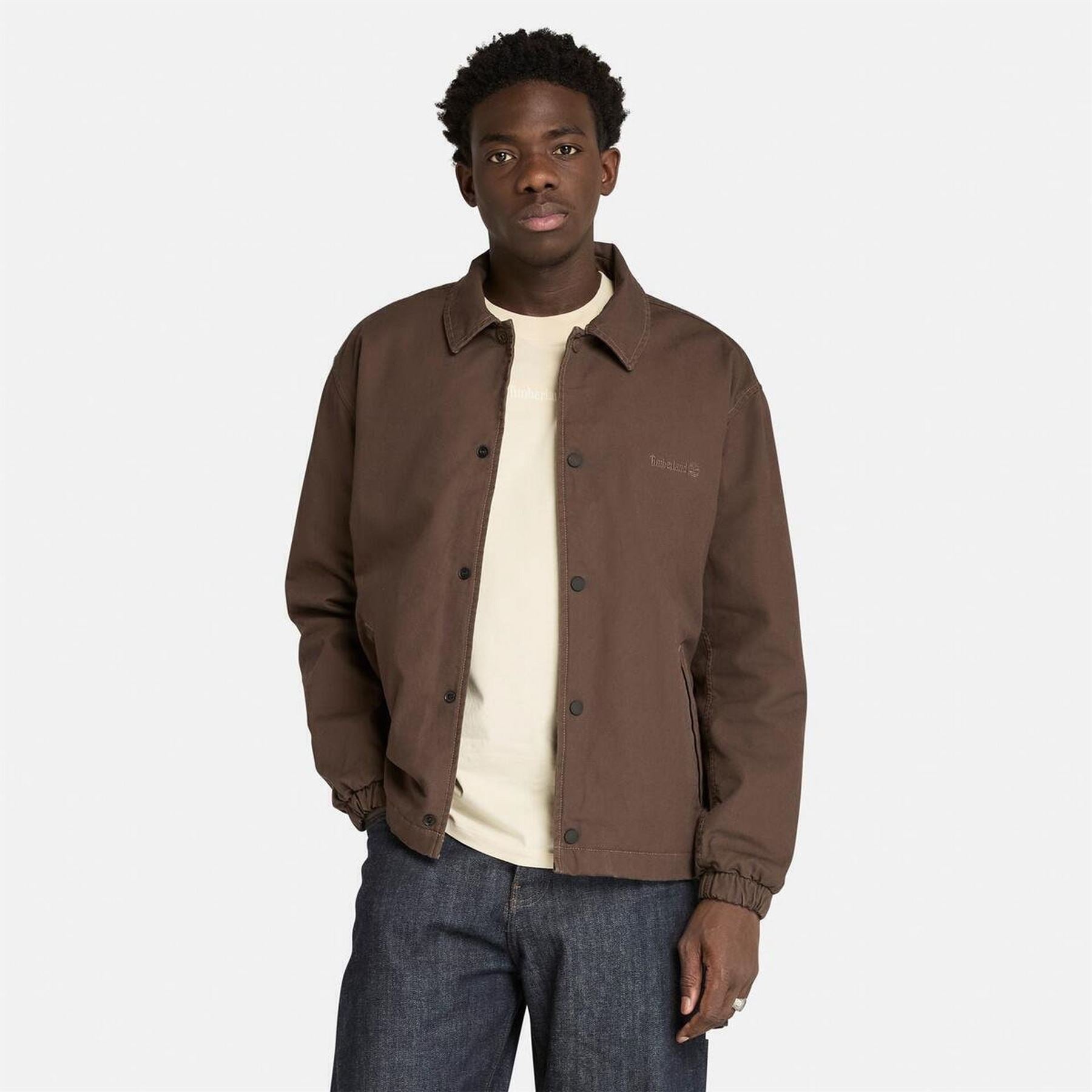 Timberland Coach Solid Patterned Snap Button Slant Pocket Overshirt