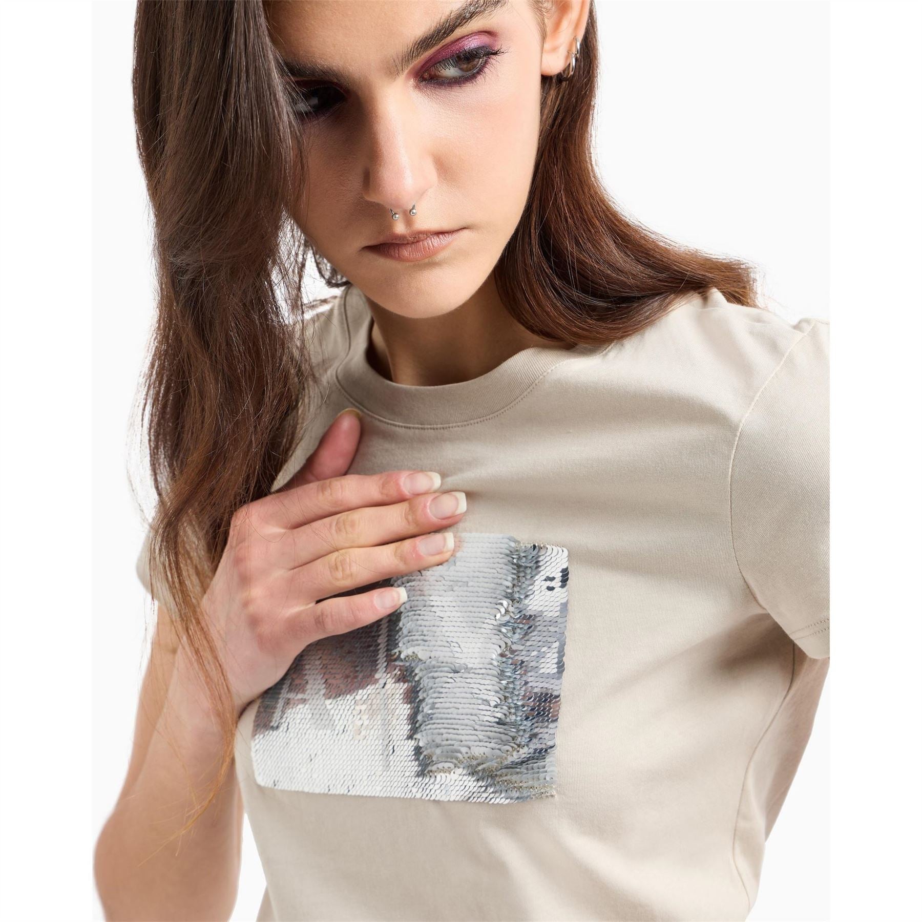 Armani Exchange Sequin Crew Neck Regular Fit T-Shirt