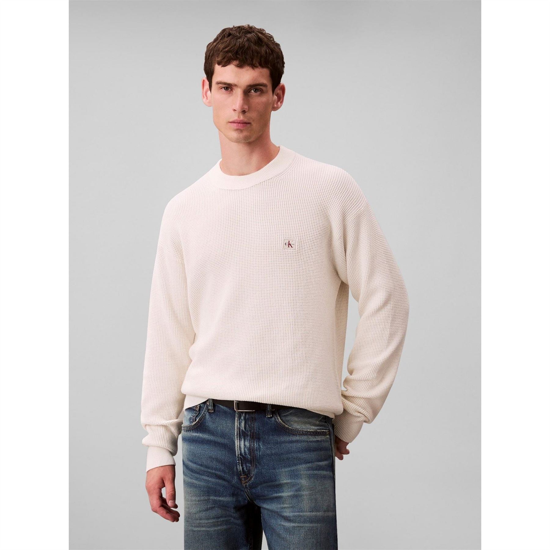 Calvin Klein Jeans Crew Neck Ribbed Collar Long Sleeve Sweater