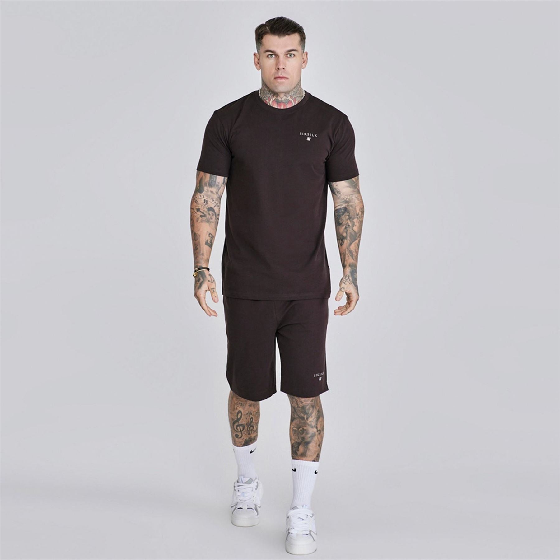 SikSilk Lettering Crew Neck Short Sleeve T-Shirt and Short Set