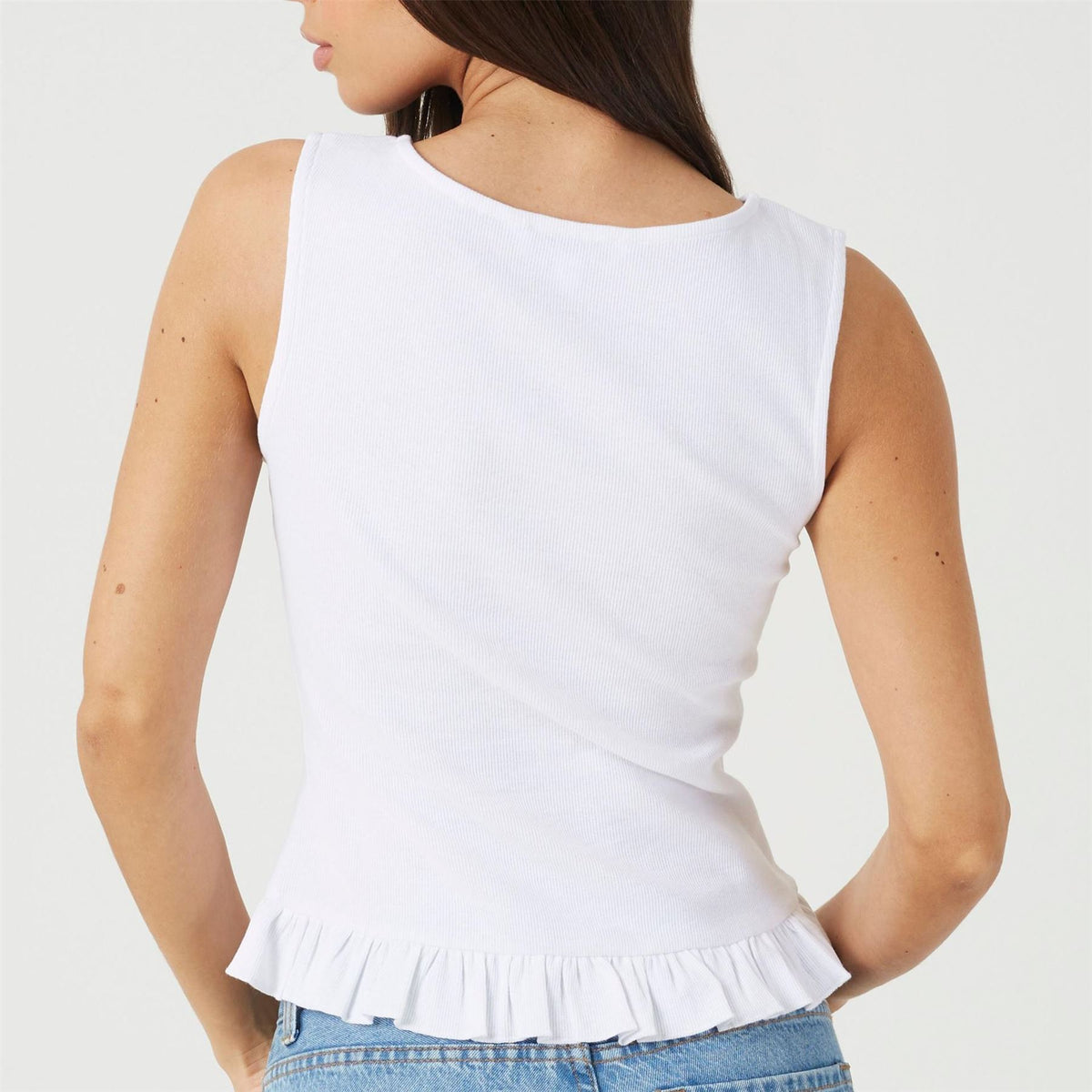 Brave Soul Womens Crew Neck Button Down Vest With Frill Detail