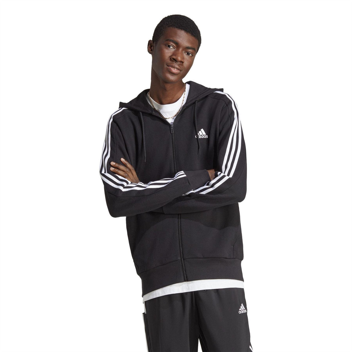 adidas Mens French Terry 3 Stripes Zip Hoodie