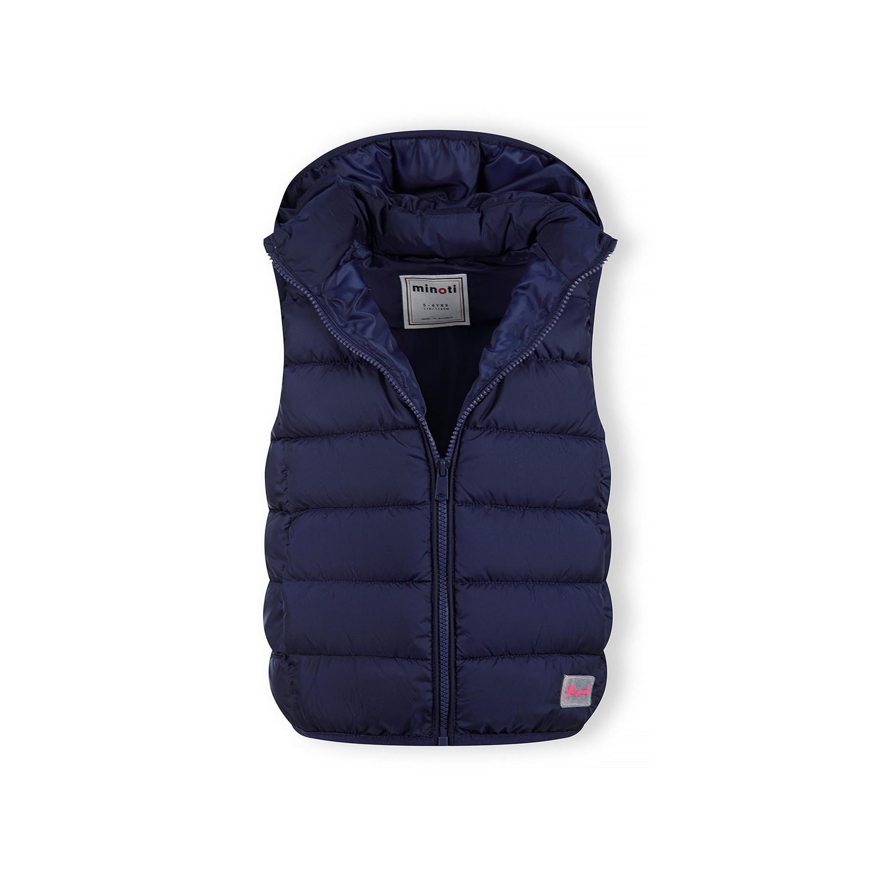 Minoti Girls Quilted Gilet Full Zip Detachable Hood Navy