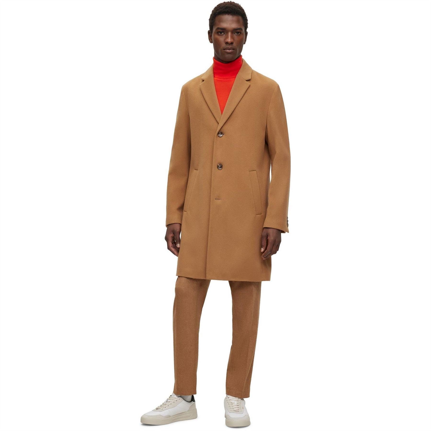 Boss Hyde Solid Patterned Lapel Collared Trench Coat