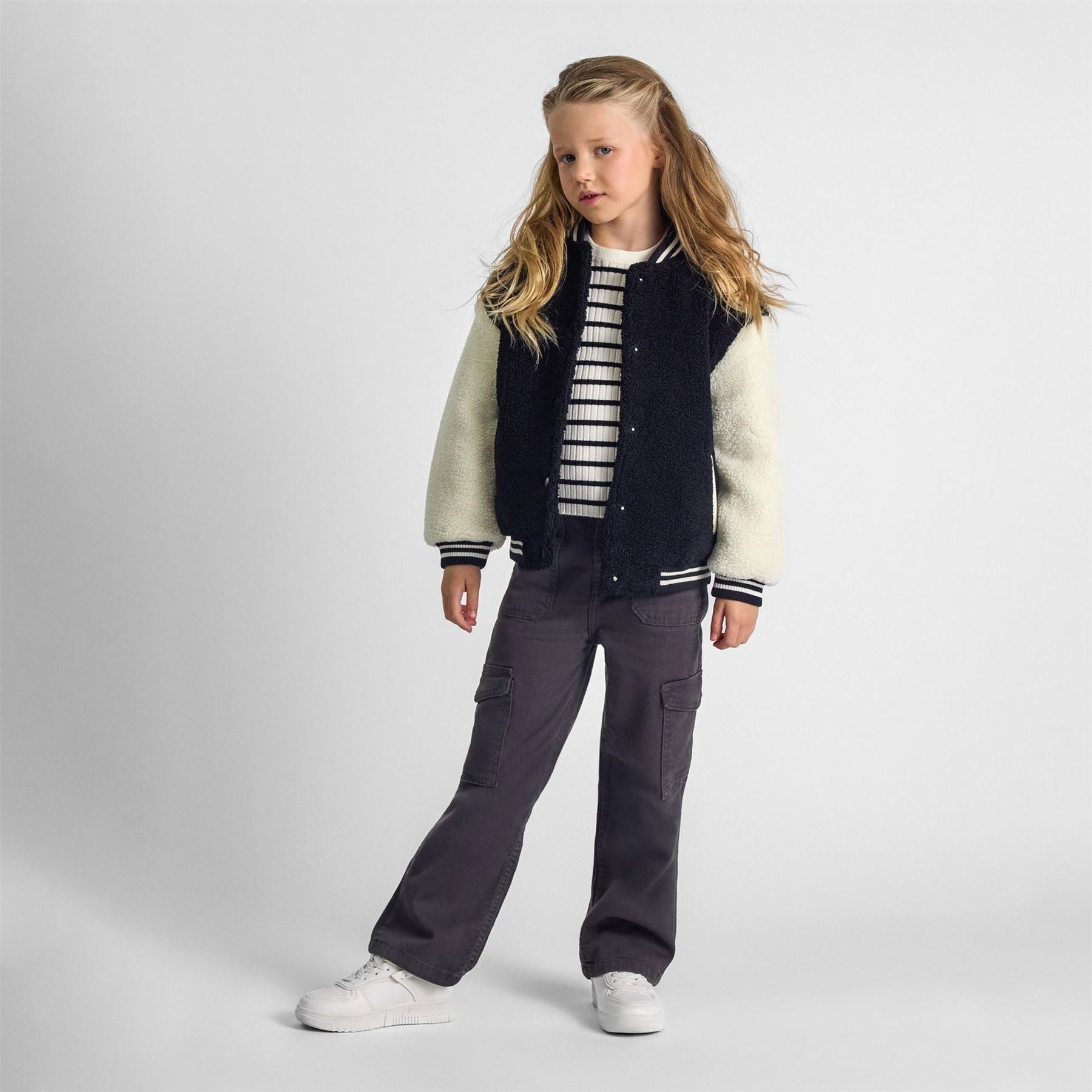 Minoti Girls Baseball Jacket With Snap Closure Black