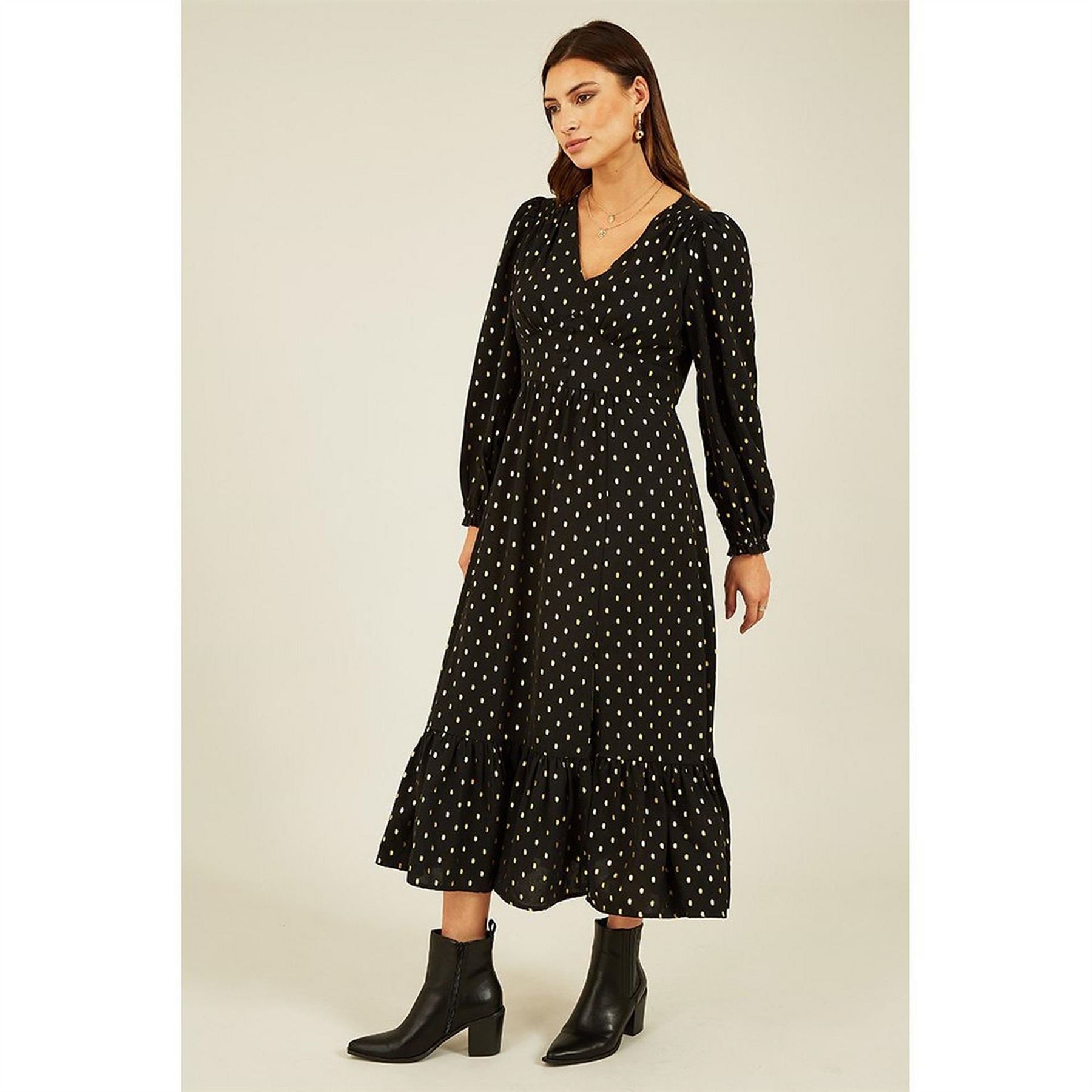 Yumi Foil Print Long Sleeve Midi Dress
