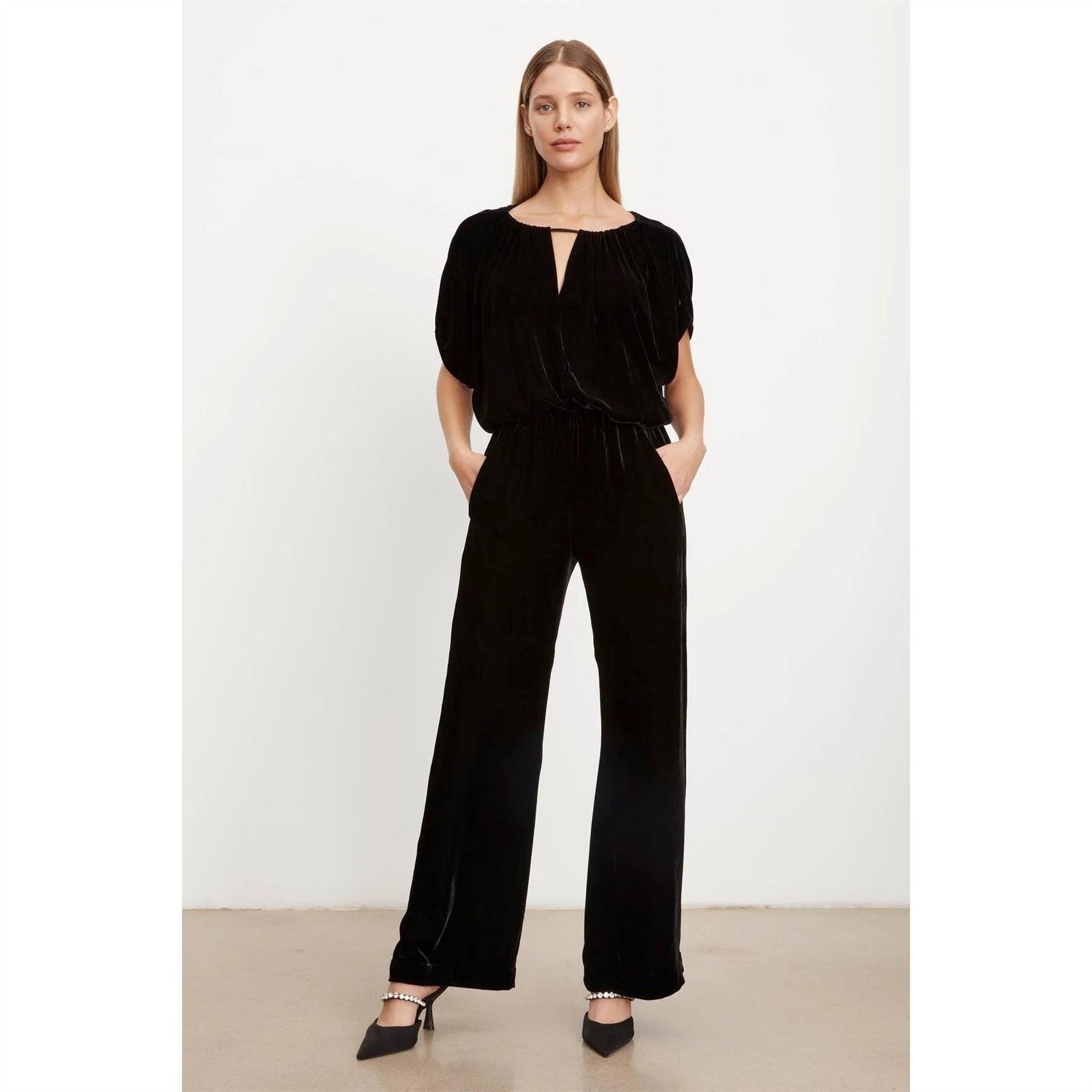 Velvet by Graham and Spencer Silk Solid Patterned Wide Leg Trousers