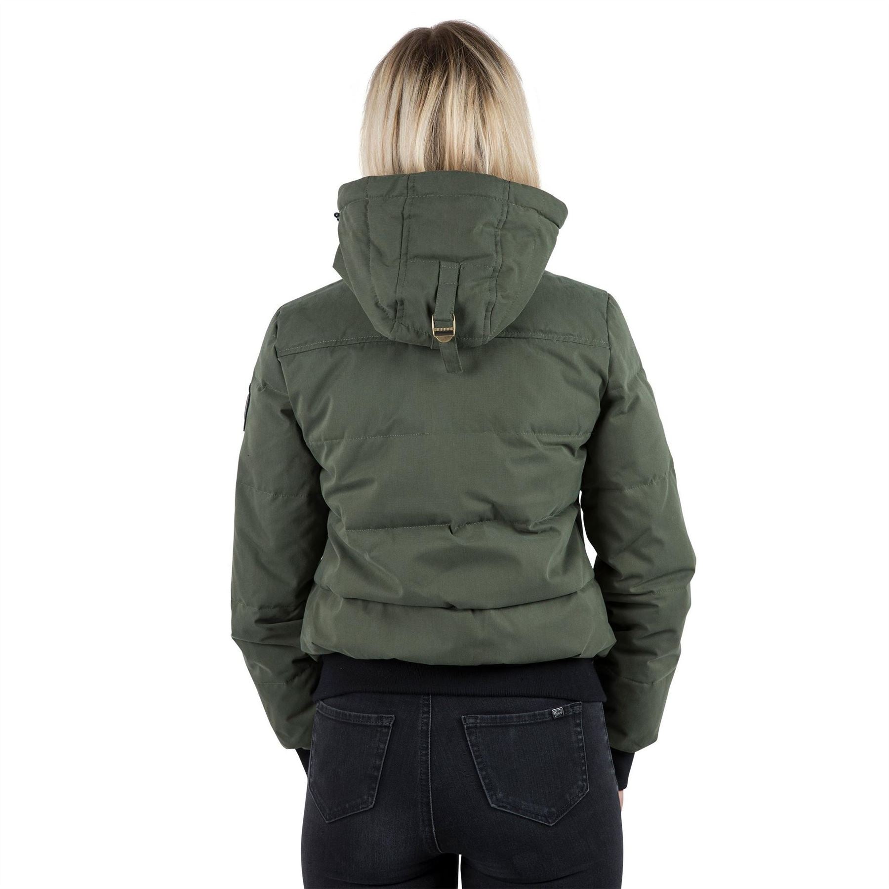 DLX Kendrick Solid Patterned Hooded Ribbed Cuff Down Jacket