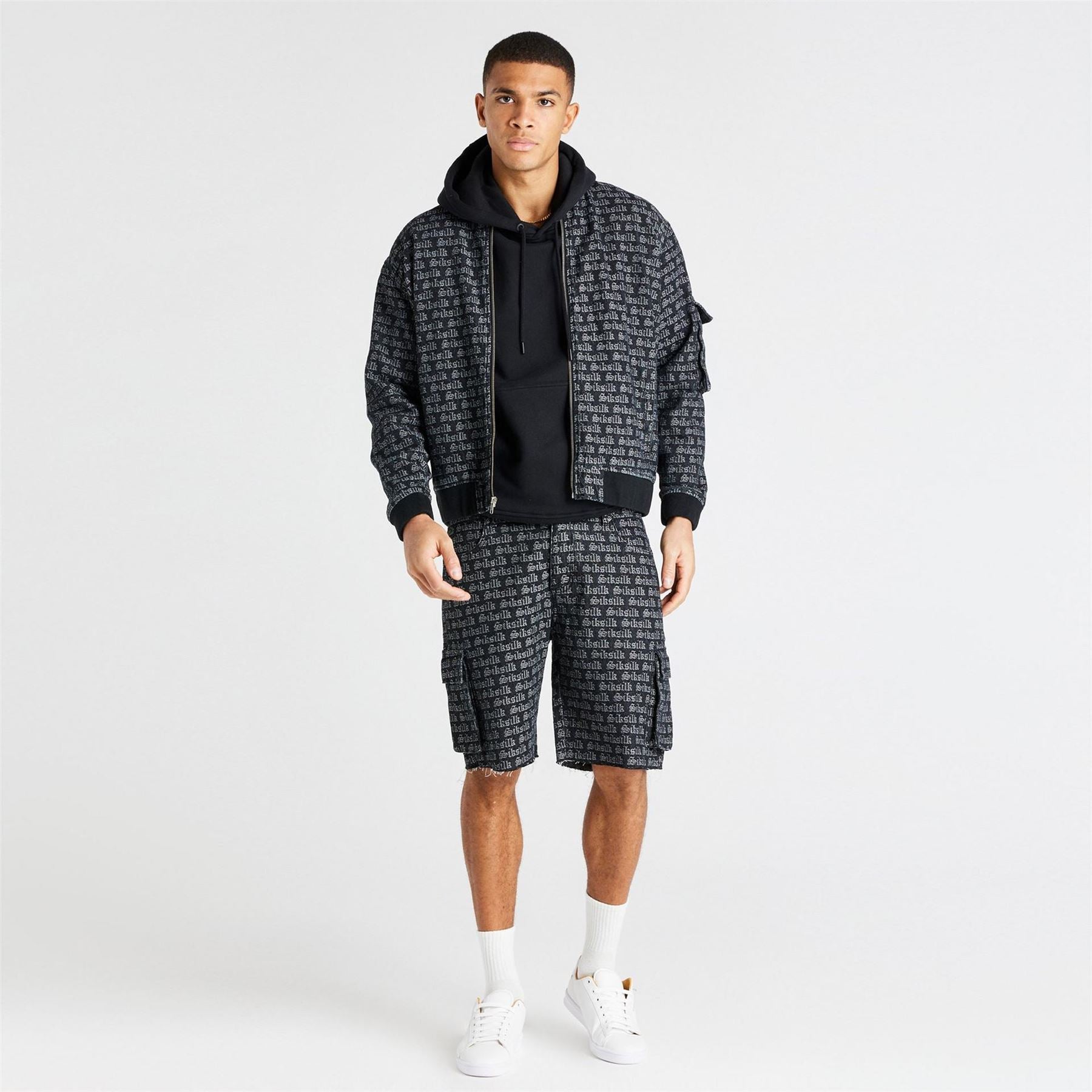 SikSilk Cargo Shorts with All Over Logo