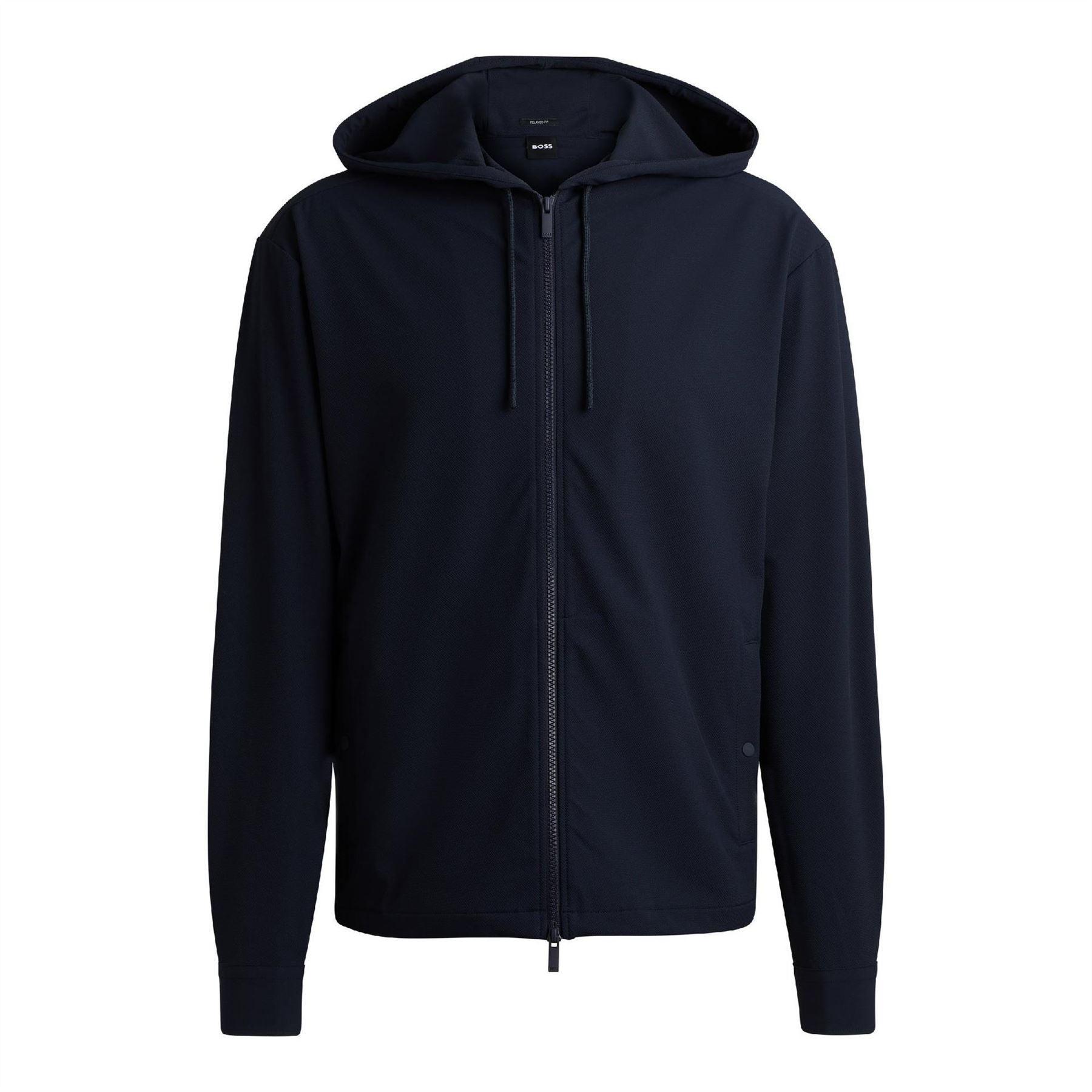 Boss Olson Hooded Drawstring Solid Patterned Ribbed Cuff Jacket