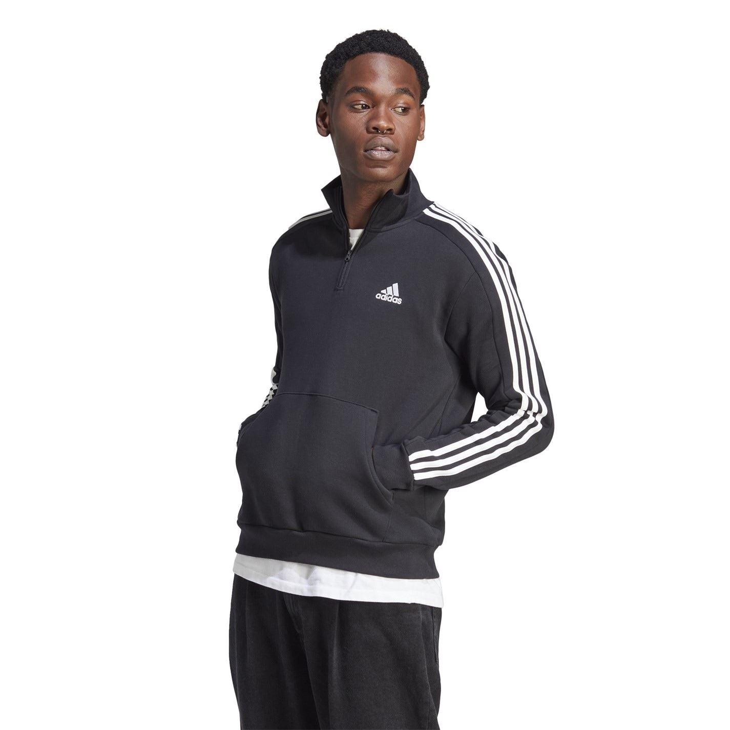adidas Mens 3 Stripe Zip Top