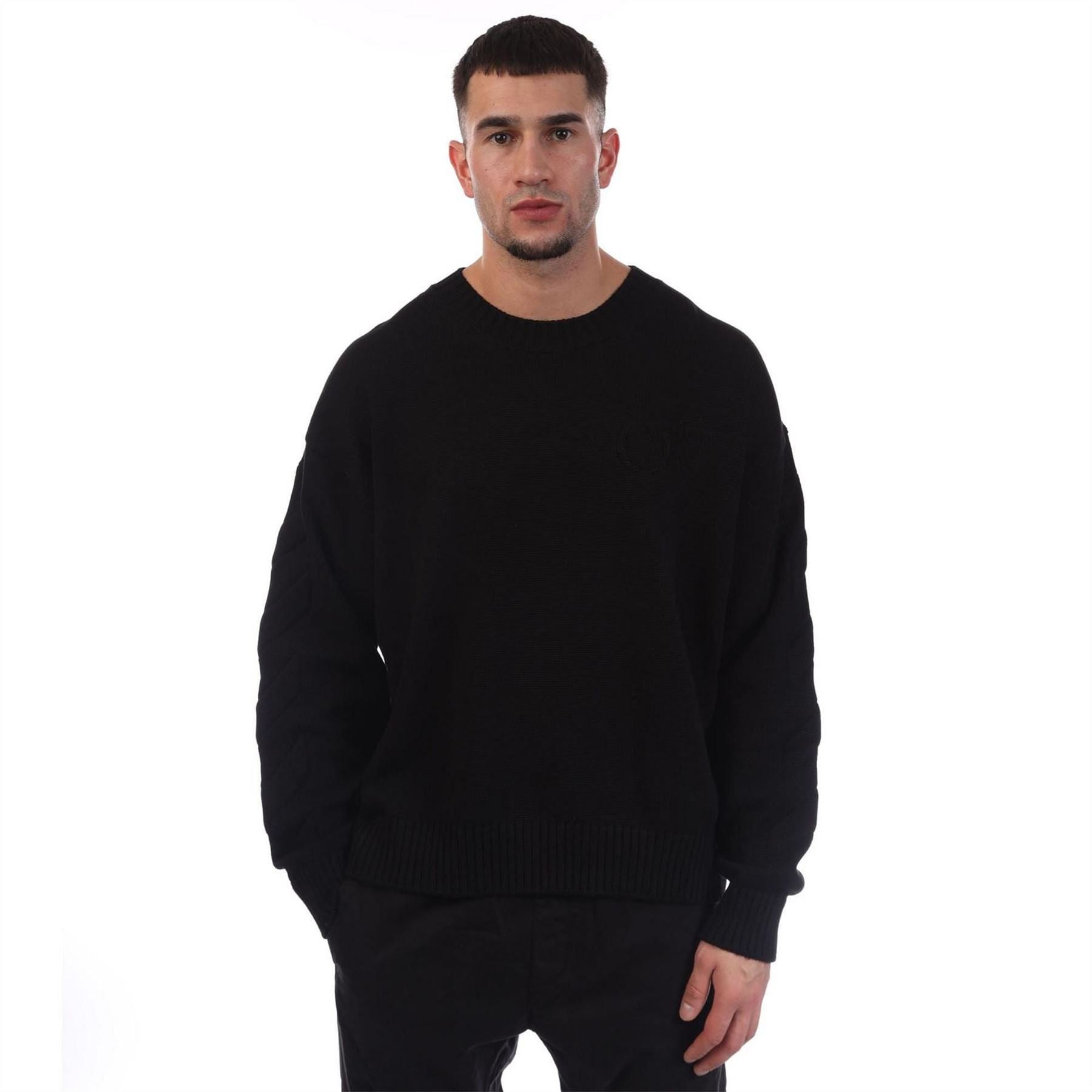 Off White Diagonal Knit Crewneck Sweater