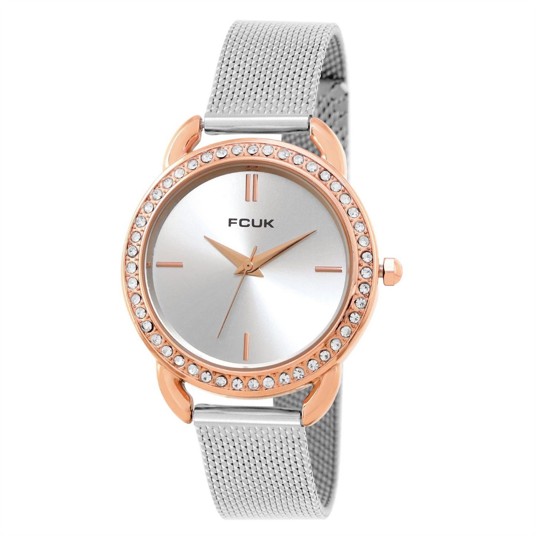 French Connection Connection Rose Case Round Shape Silver Strap Quartz Watch