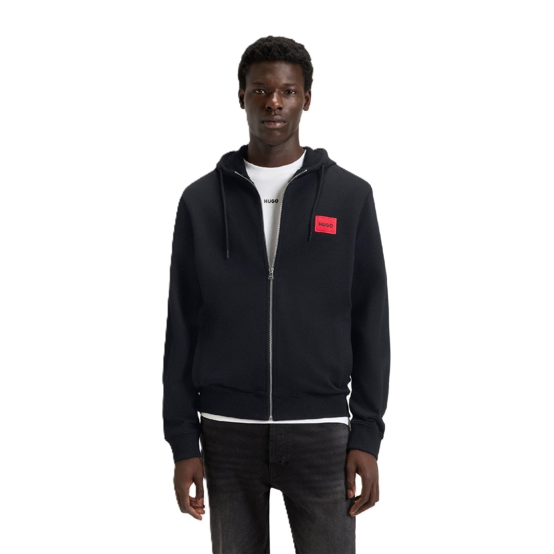Boss Solid Patterned Hooded Drawstring Ribbed Cuff Jacket