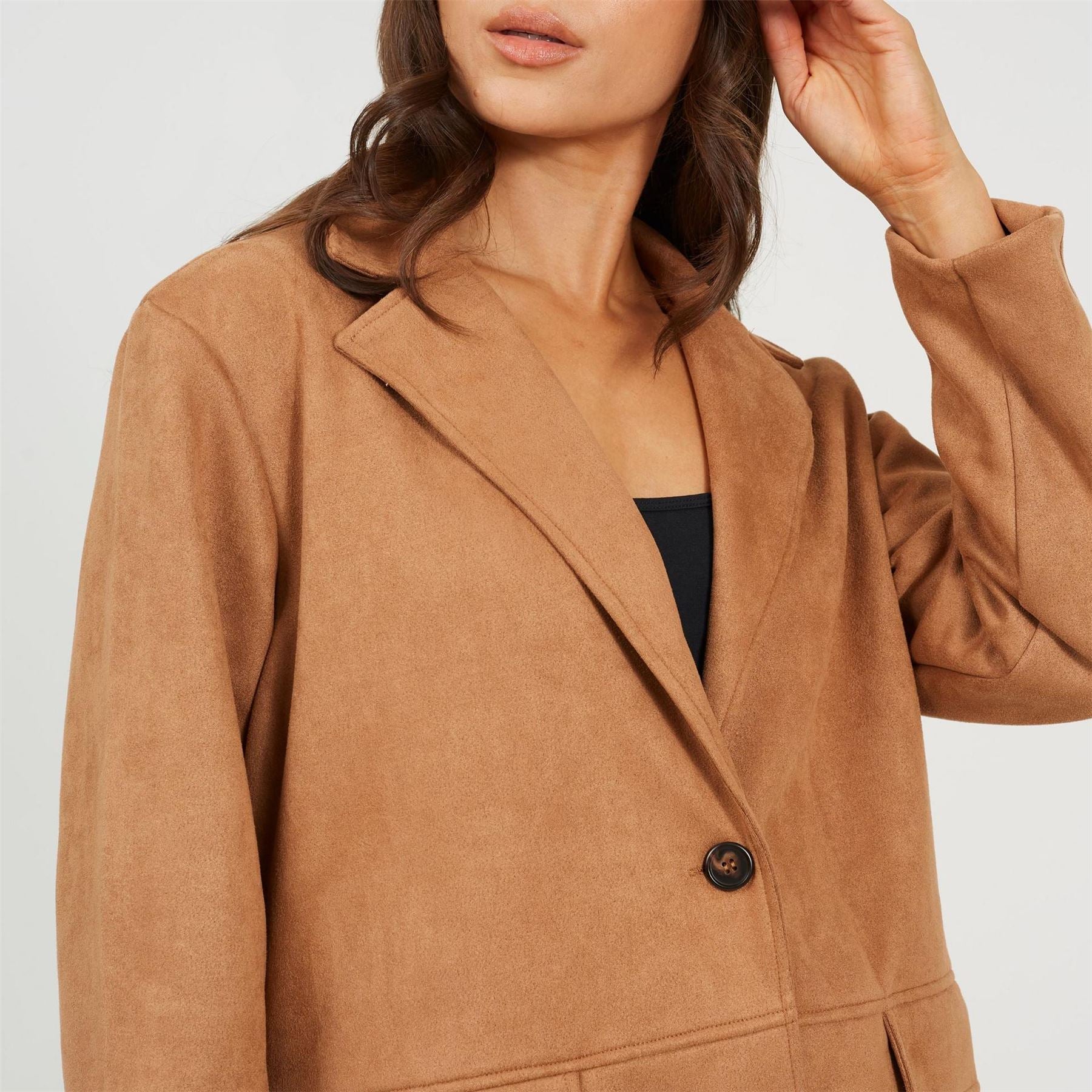 Brave Soul Womens Faux Suede Tan Blazer