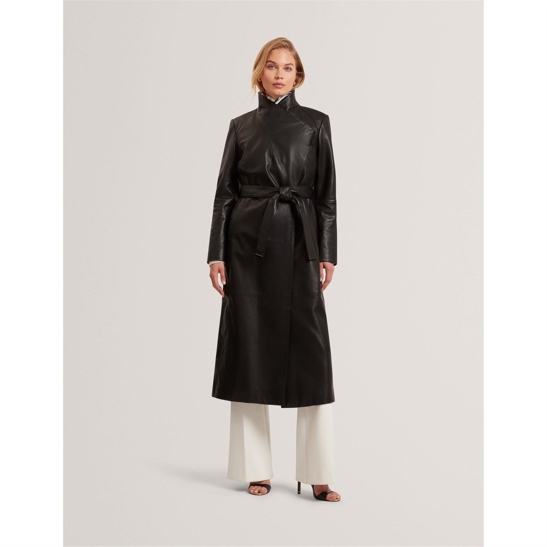 Ted Baker Solid Patterned Lapel Collared Wrap Coat