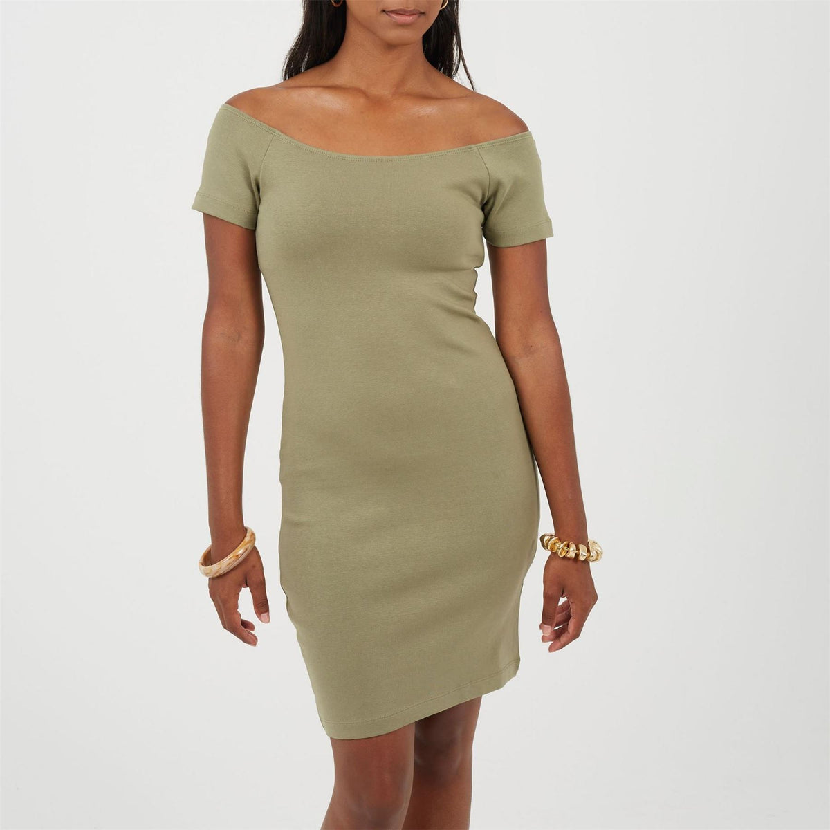 Brave Soul Off The Shoulder Short Sleeve Knee Length Bodycon Dress
