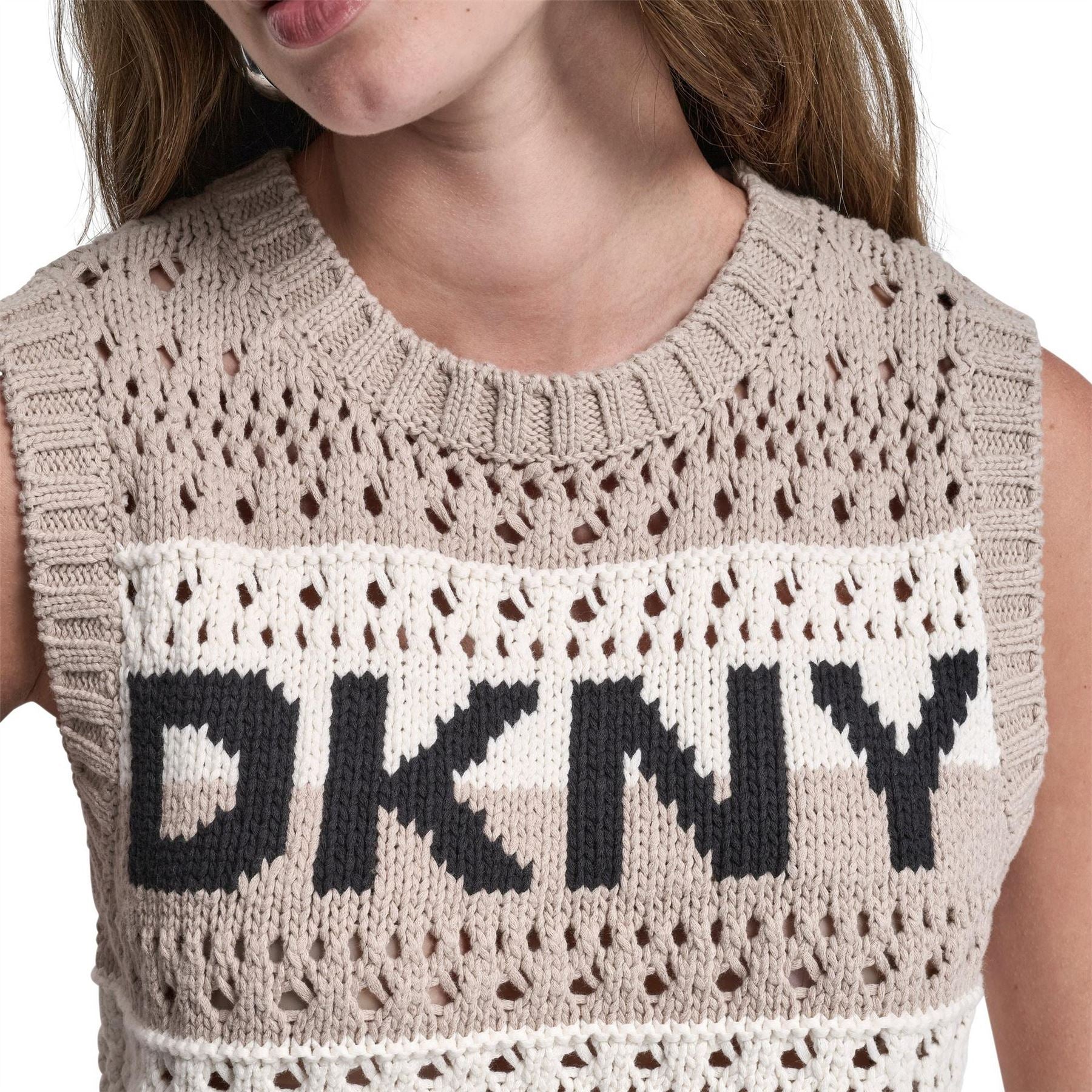 DKNY Jeans Striped Pointelle Stitch Sleeveless Sweater